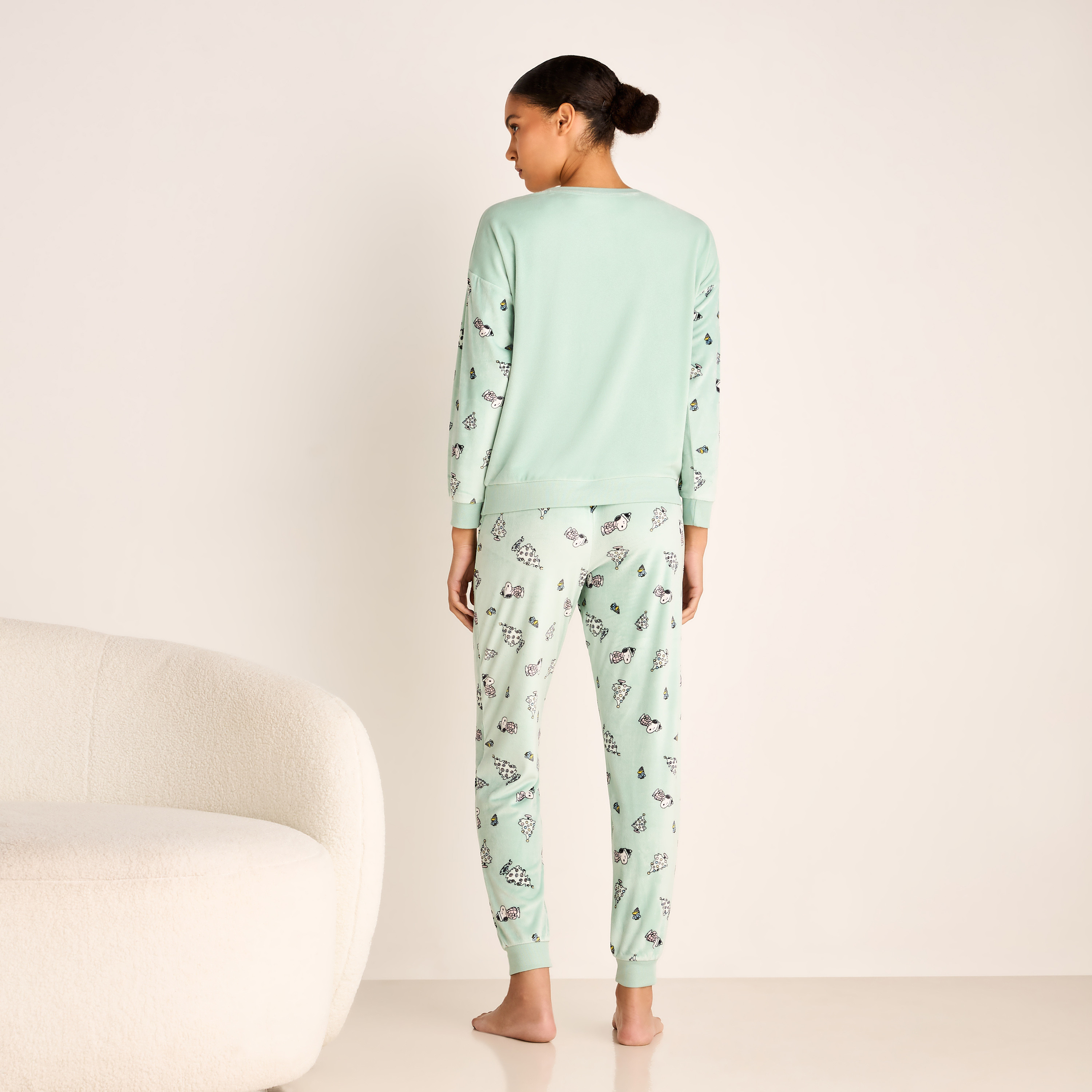 Snoopy Print Long Sleeve Sweatshirt and Elasticated Joggers Set-women-clothing-nightwear-pyjamas-longsets-image-3