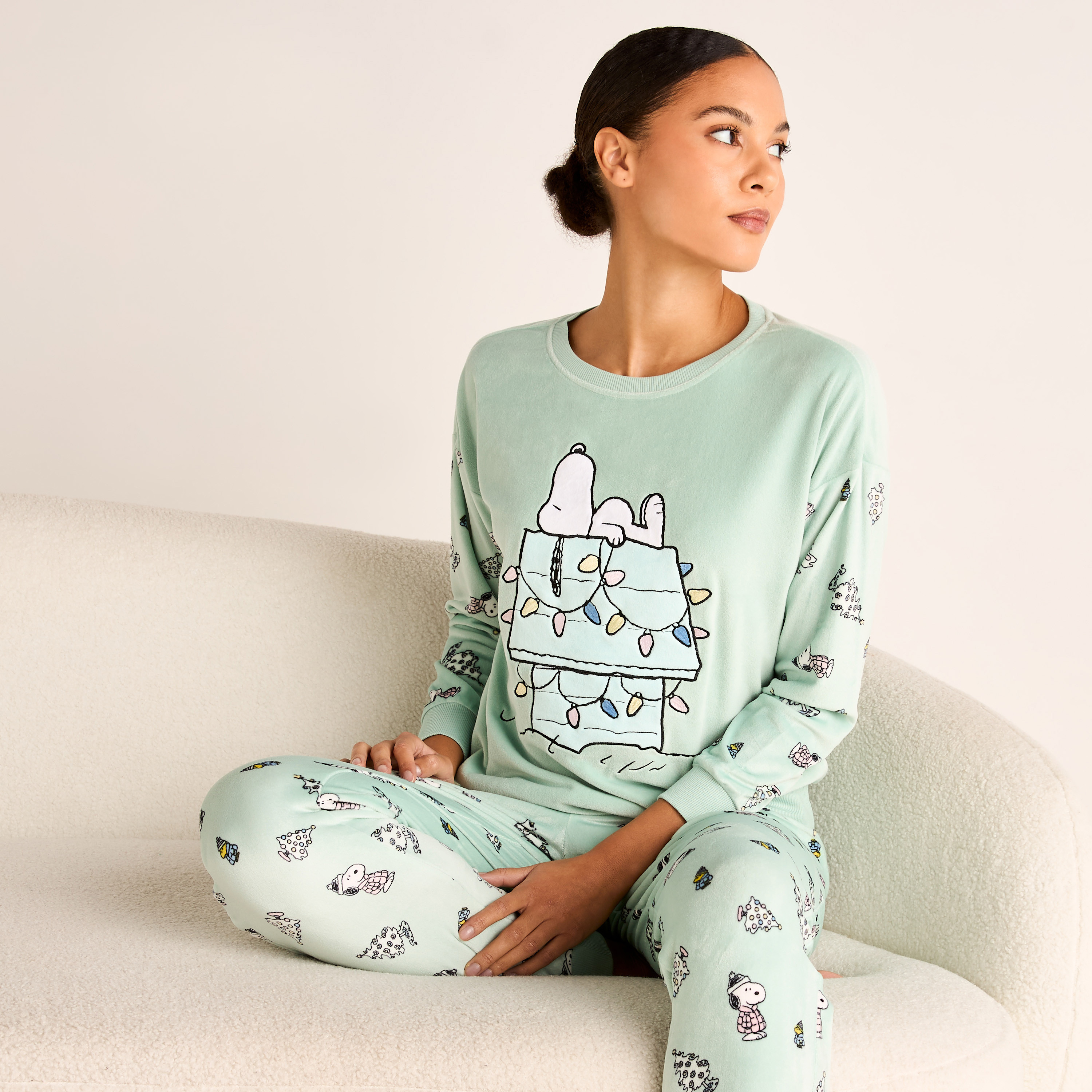 Snoopy Print Long Sleeve Sweatshirt and Elasticated Joggers Set-women-clothing-nightwear-pyjamas-longsets-image-6