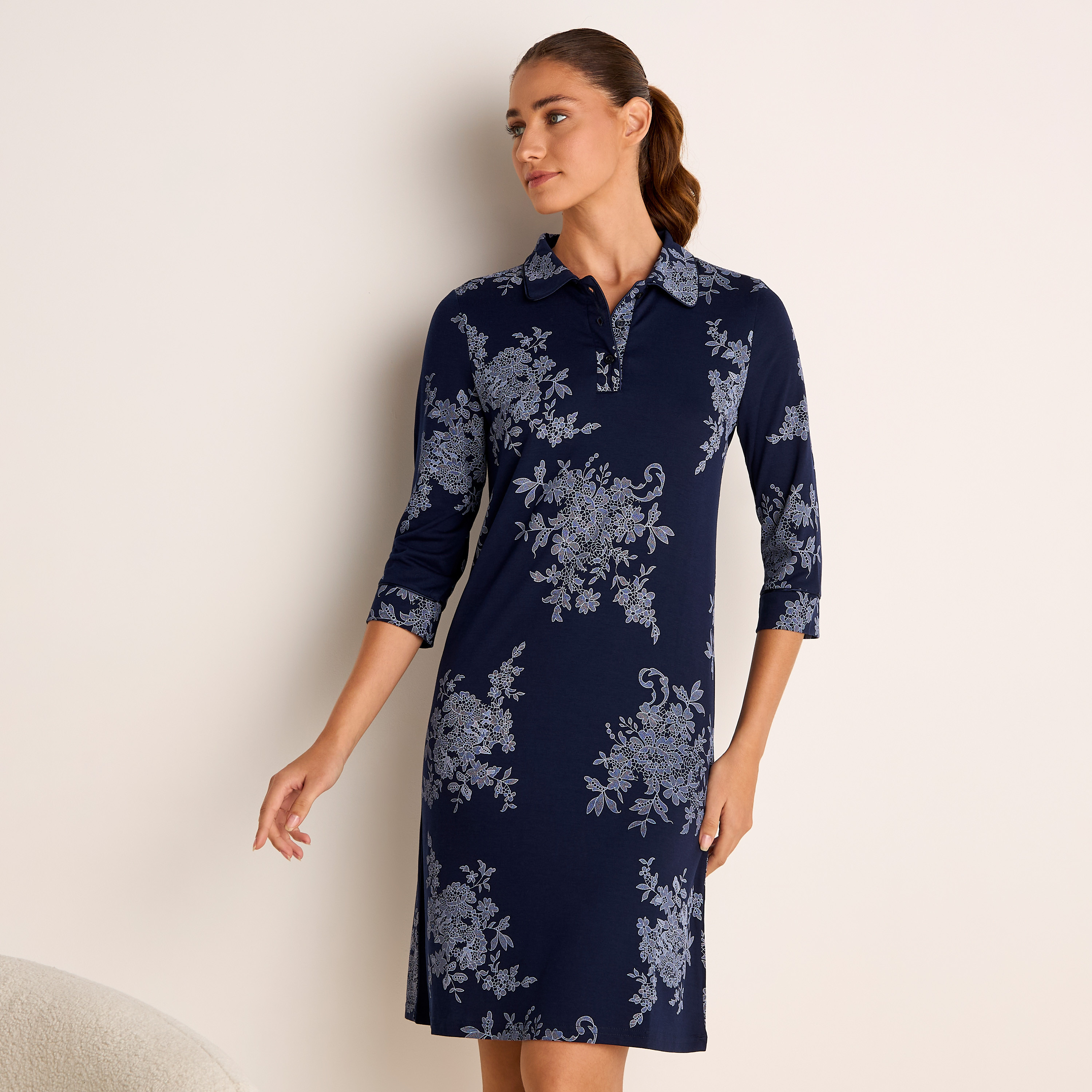 فستان قميص بأكمام 3/4 وطبعات-women-clothing-nightwear-nighties-image-1