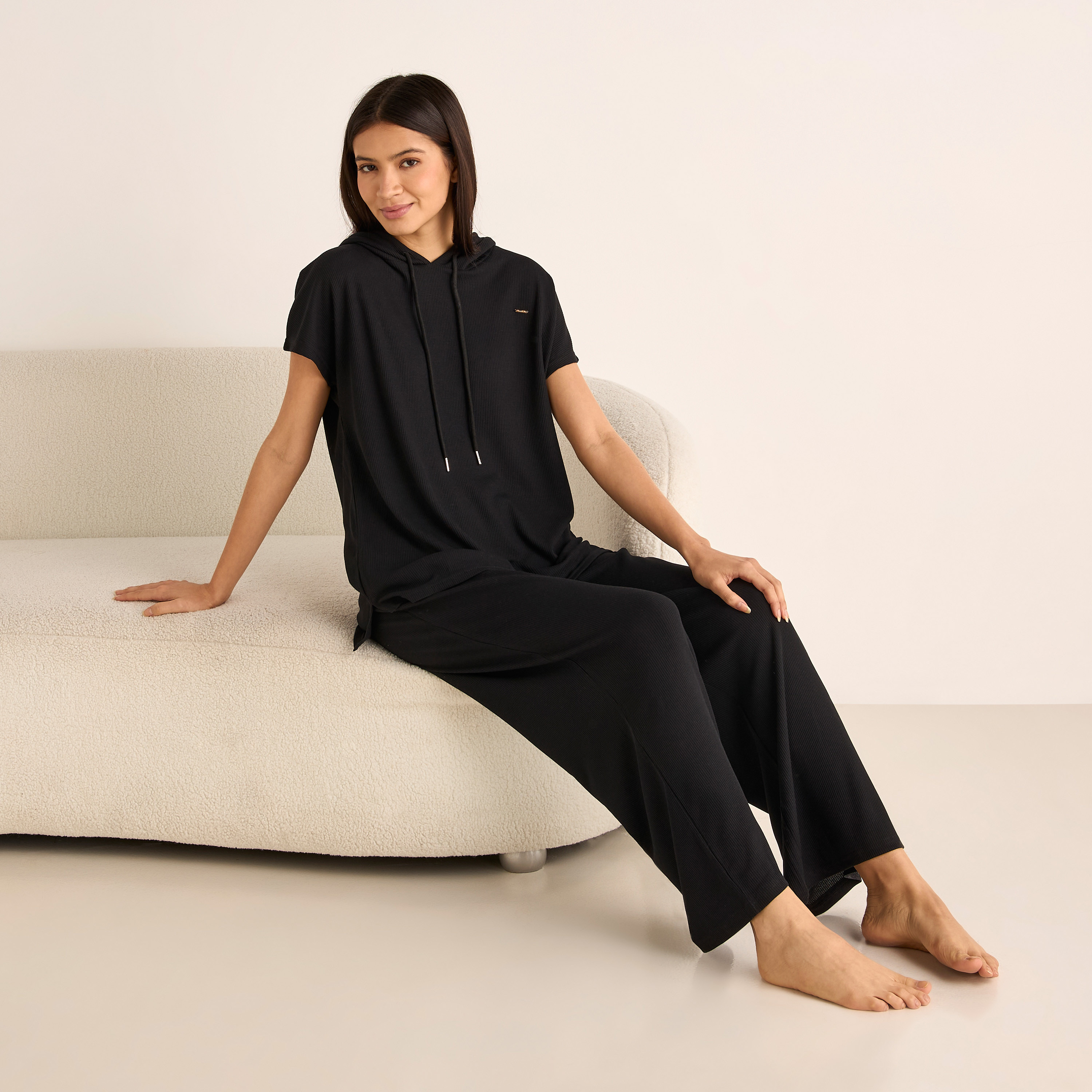Ribbed Hooded T-shirt and Pyjama Set-women-clothing-nightwear-pyjamas-longsets-image-1