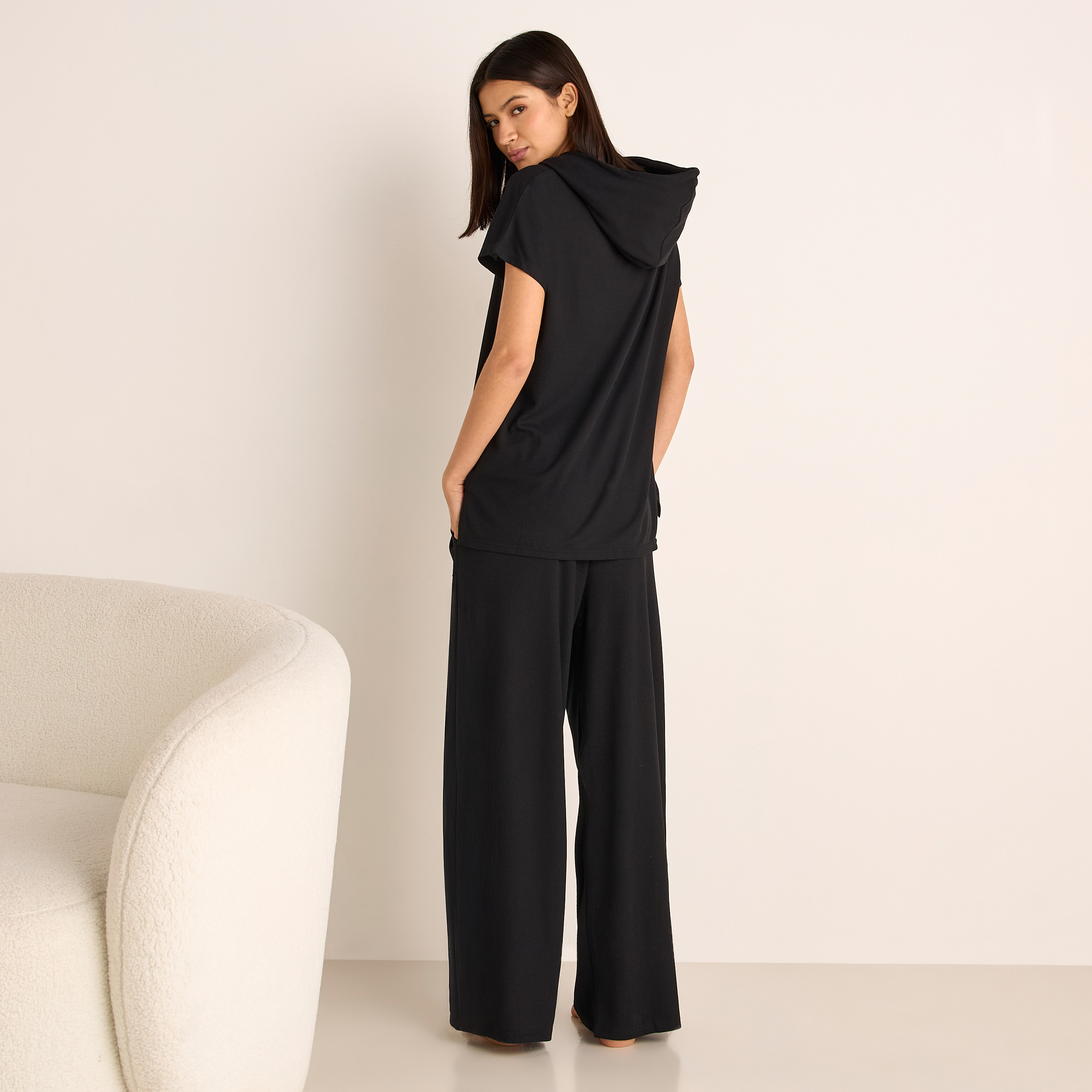 Ribbed Hooded T-shirt and Pyjama Set-women-clothing-nightwear-pyjamas-longsets-image-3