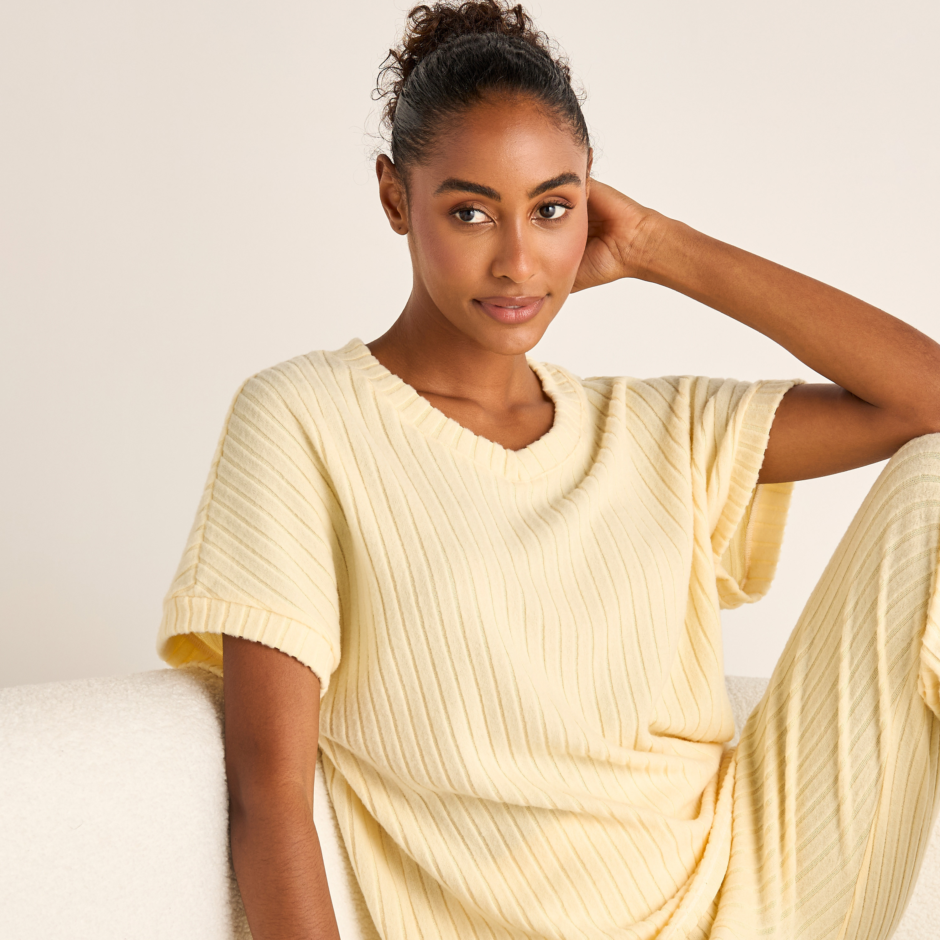 Ribbed V-neck Top and Elasticated Pyjama Set-women-clothing-nightwear-pyjamas-longsets-image-5