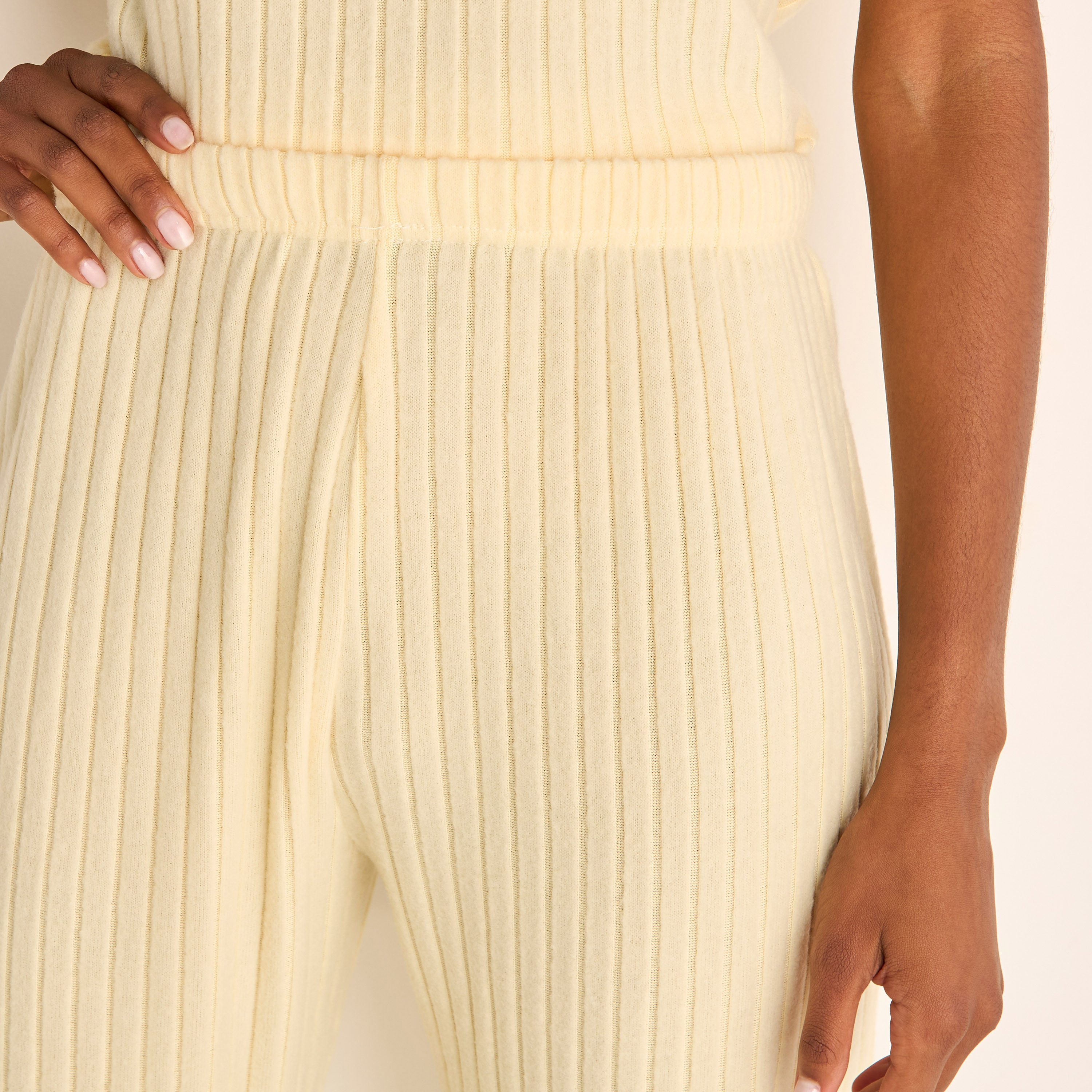 Ribbed V-neck Top and Elasticated Pyjama Set-women-clothing-nightwear-pyjamas-longsets-image-6