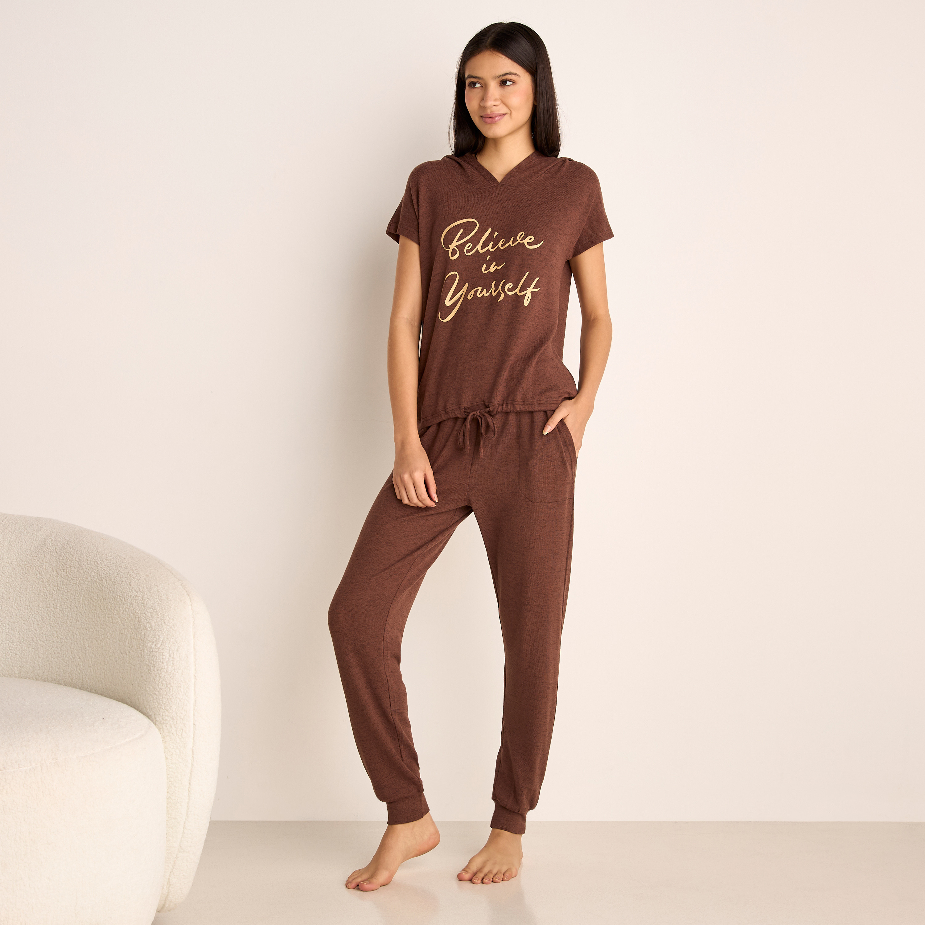 Slogan Print Hooded T-shirt and Elasticated Joggers Set-women-clothing-nightwear-pyjamas-longsets-image-3