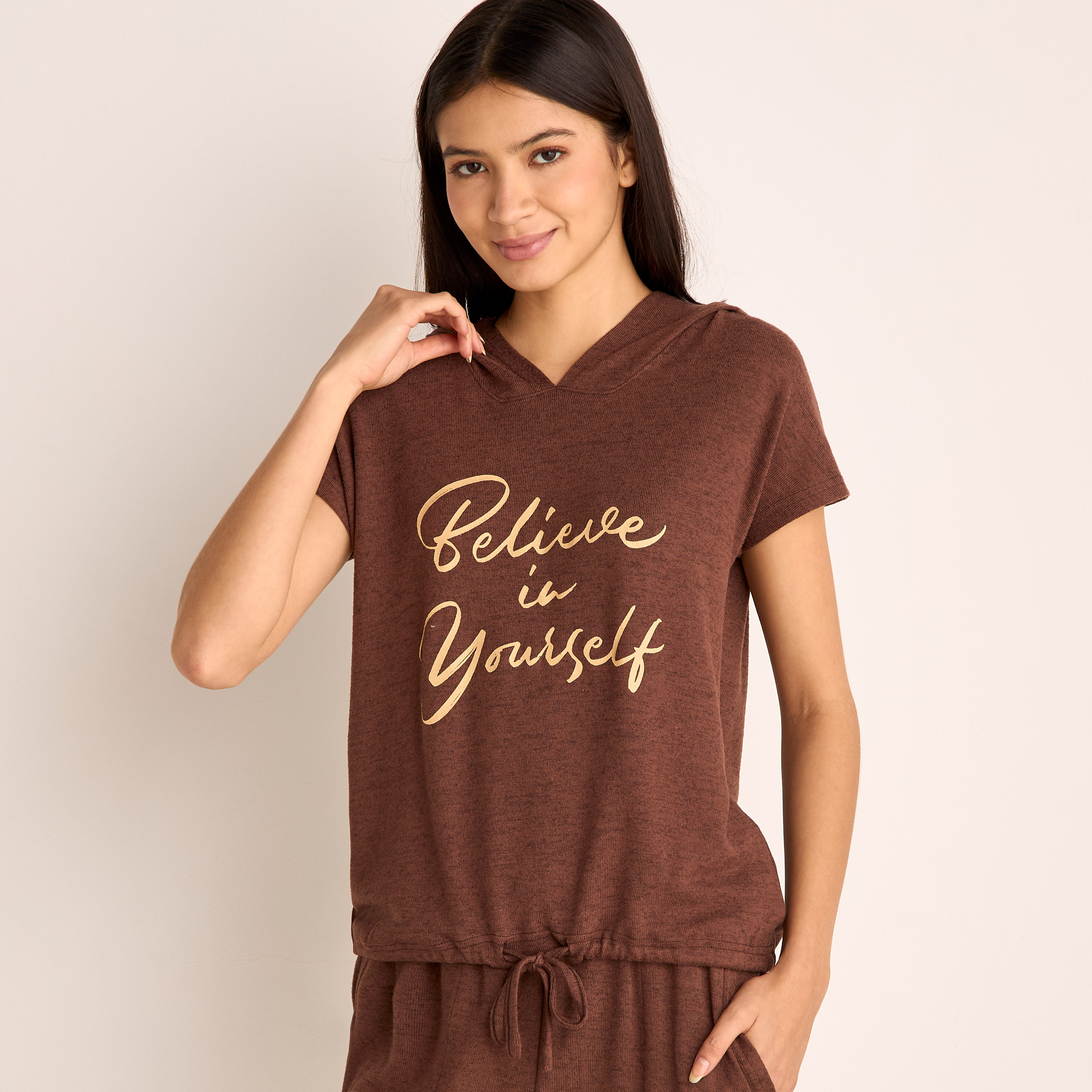Slogan Print Hooded T-shirt and Elasticated Joggers Set-women-clothing-nightwear-pyjamas-longsets-image-2