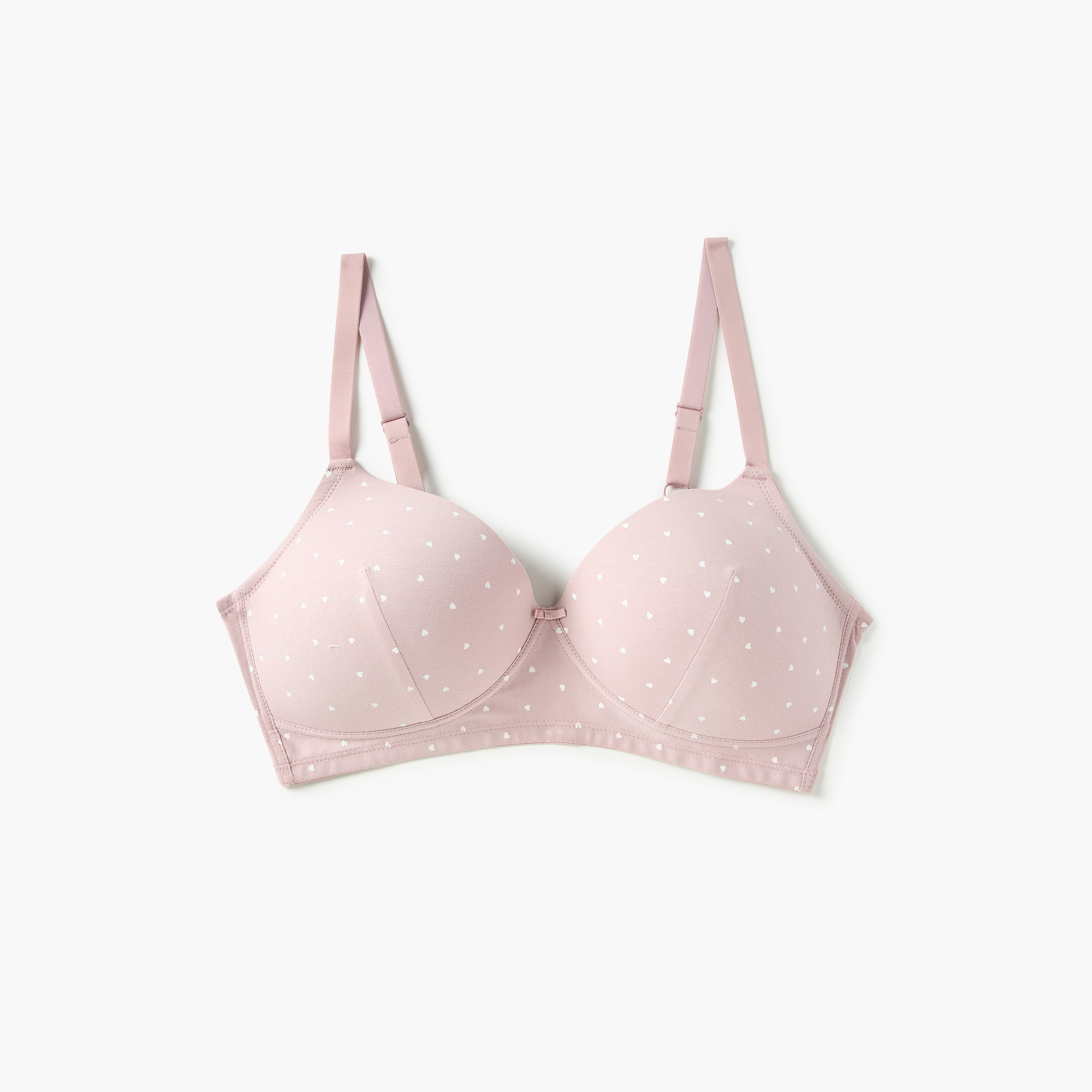 Shop Heart Print Support Bra with Bow Detail and Adjustable Straps ...
