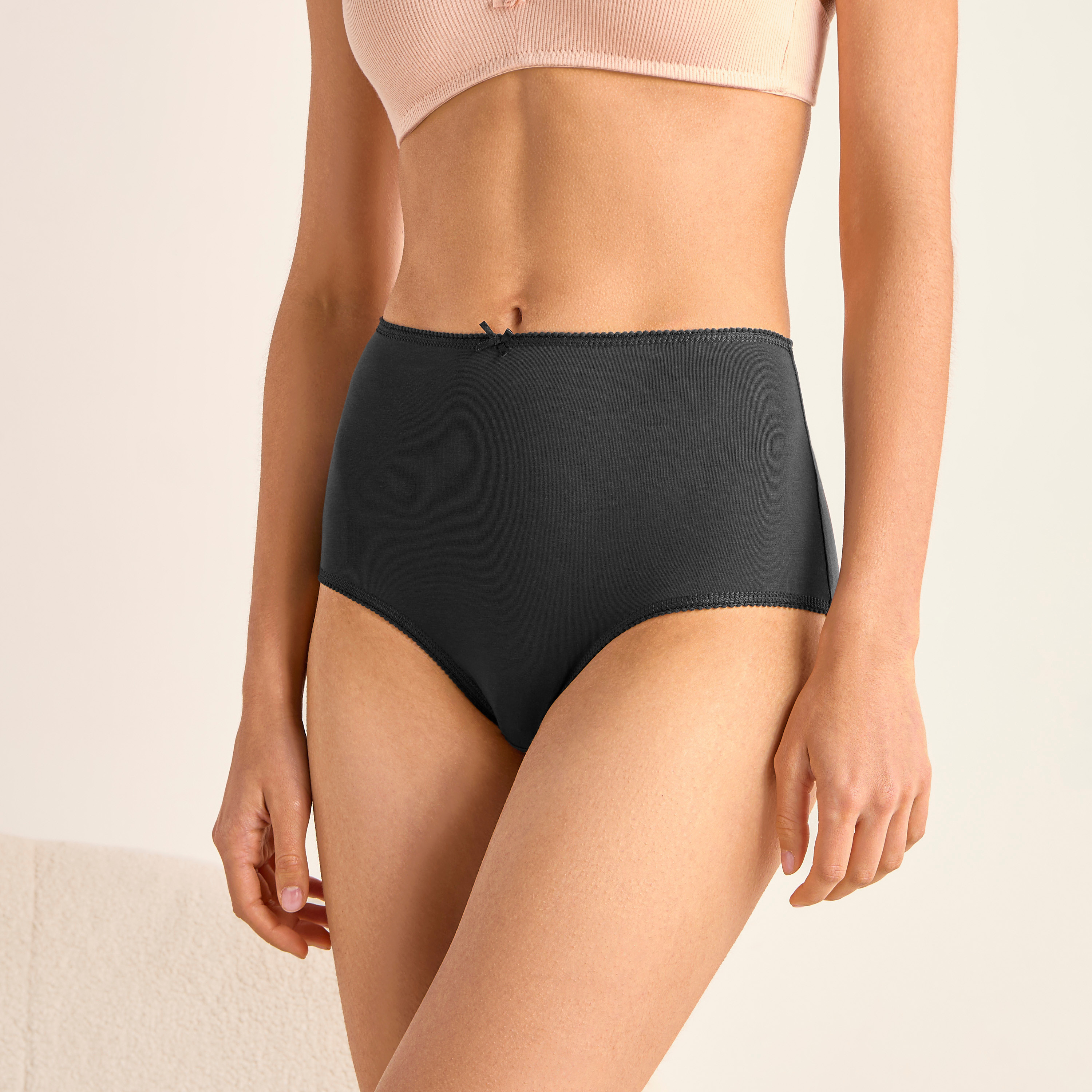 سراويل داخلية كاملة بتفاصيل فيونكة وخصر مطاطي - طقم من 5 أزواج-women-clothing-lingerie-panties-image-6