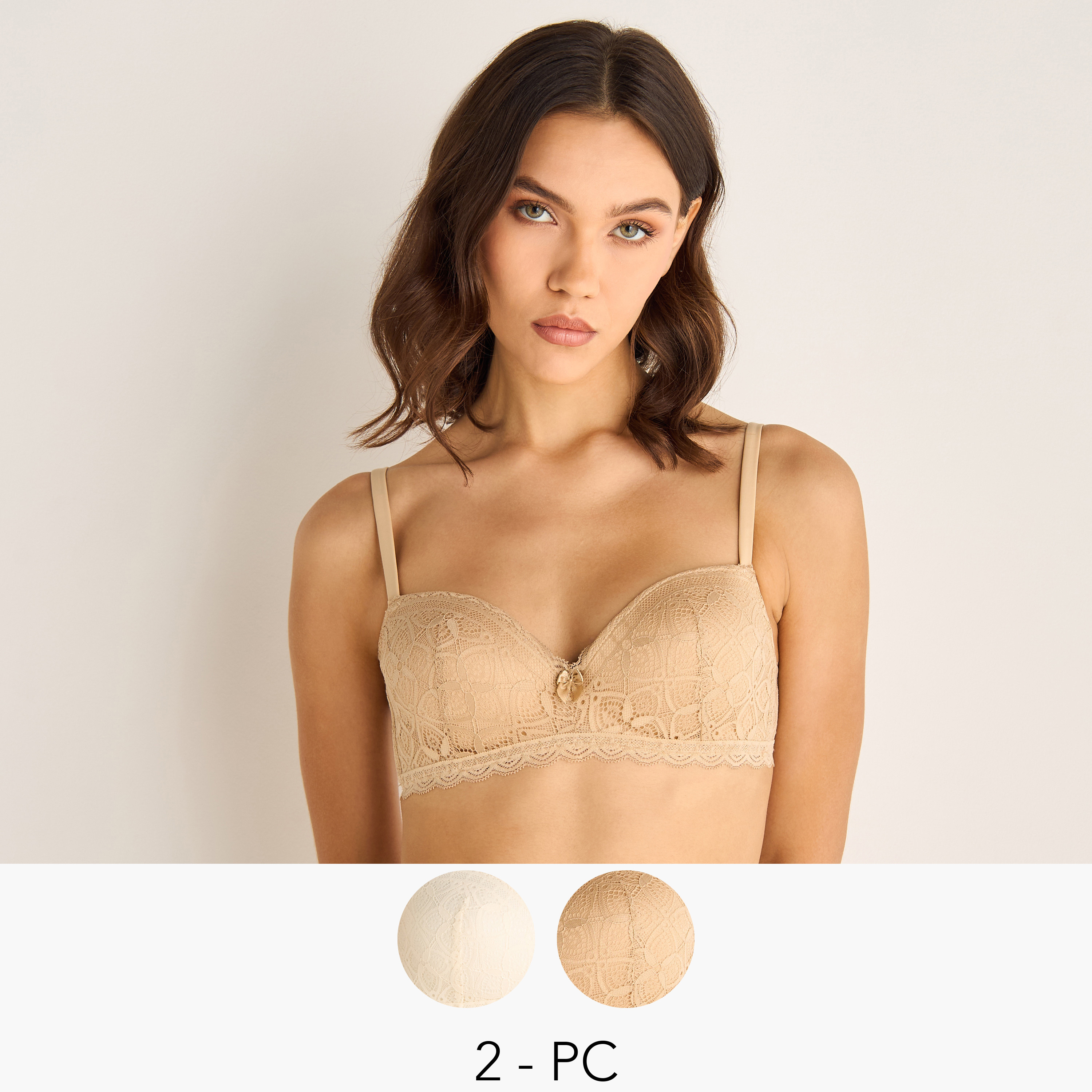 Set of 2 - Lace Detail Balconette Bra with Hook and Eye Closure-women-clothing-lingerie-bras-image-1