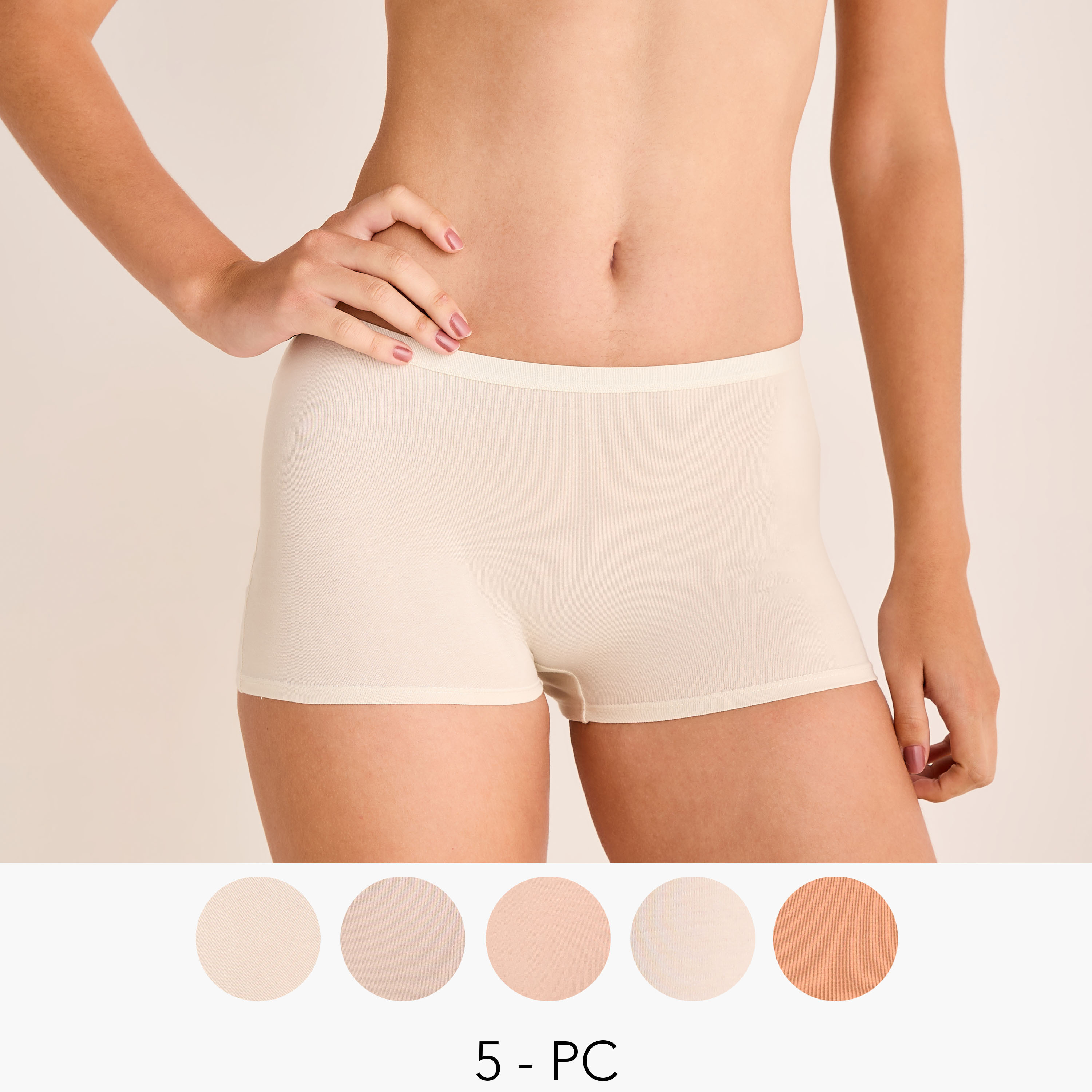 Set of 5 - Boyshort Briefs with Elasticated Waistband-women-clothing-lingerie-panties-image-1