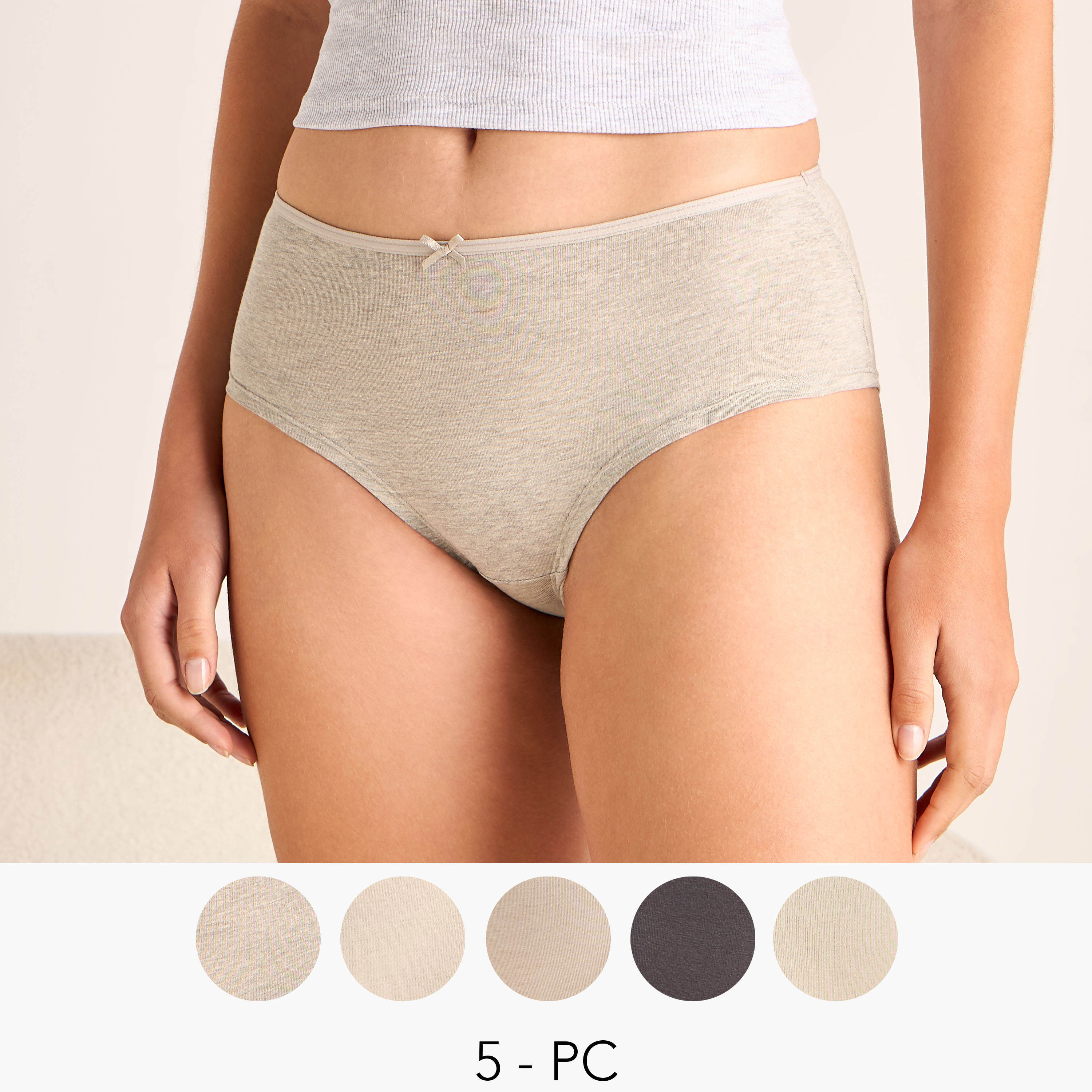 Set of 5 - Bow Detail Briefs with Elasticated Waistband-women-clothing-lingerie-panties-image-1