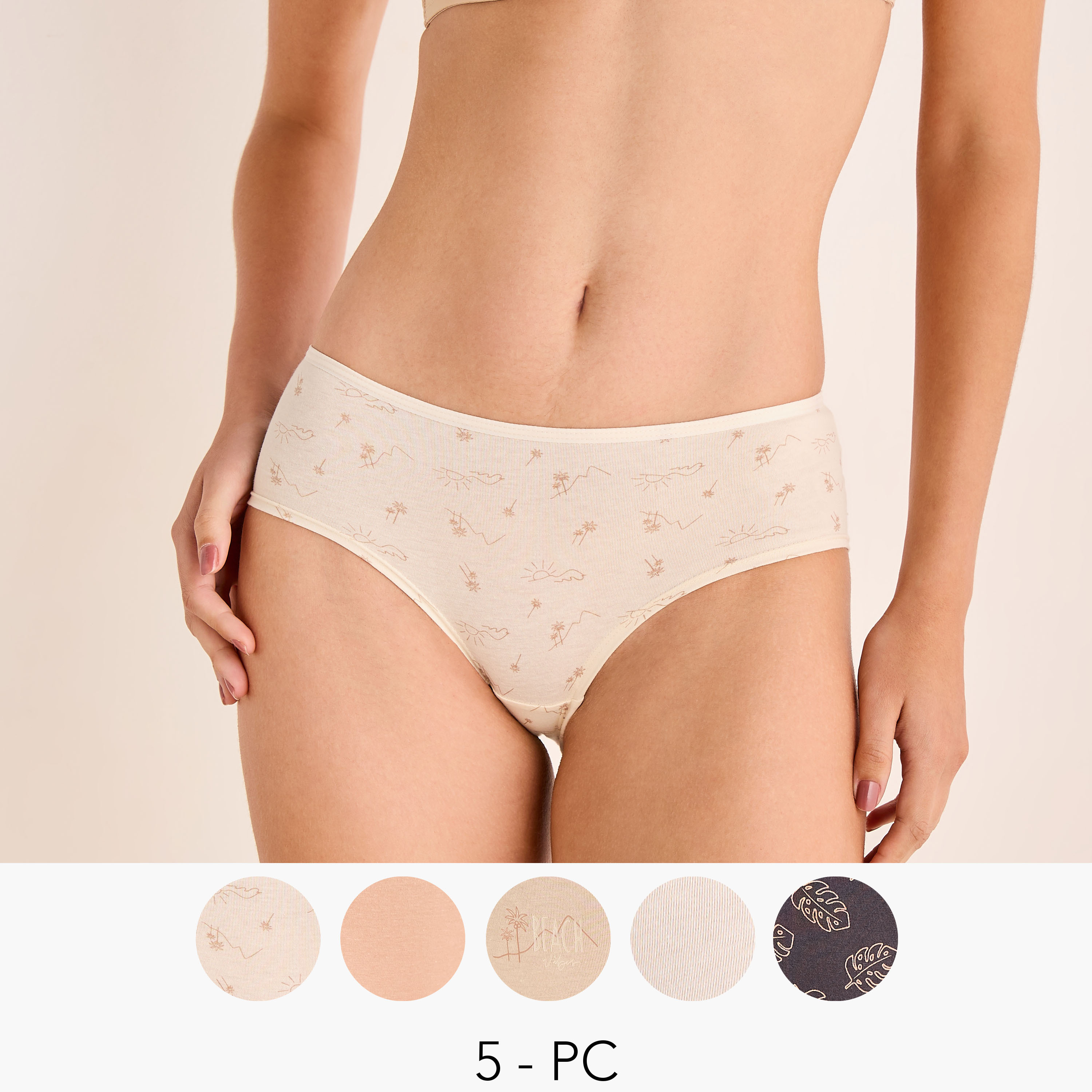 Set of 5 - Assorted Briefs with Elasticated Waistband-women-clothing-lingerie-panties-image-1