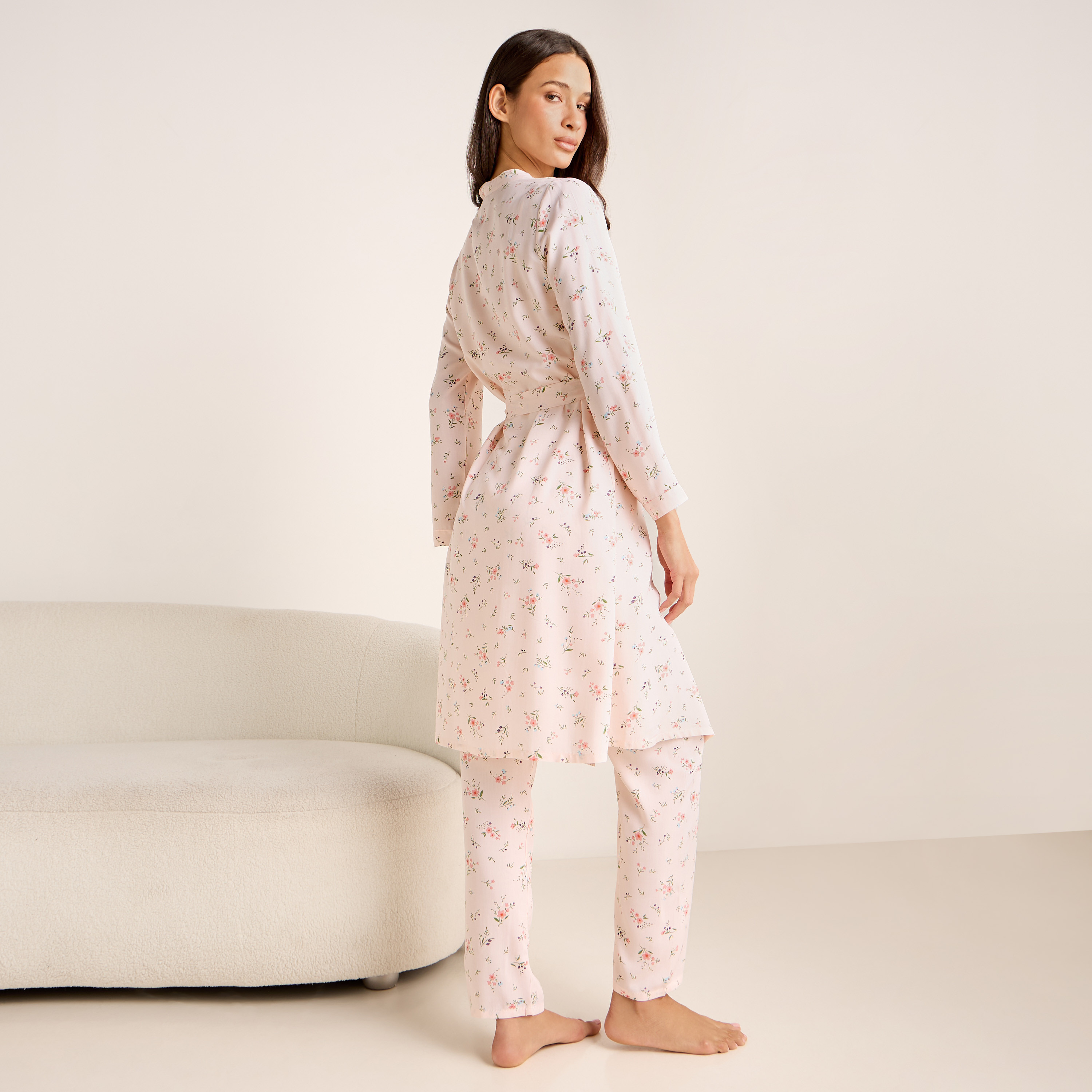 Floral Print Night Robe with Camisole and Pyjama Set-women-clothing-nightwear-pyjamas-longsets-image-5