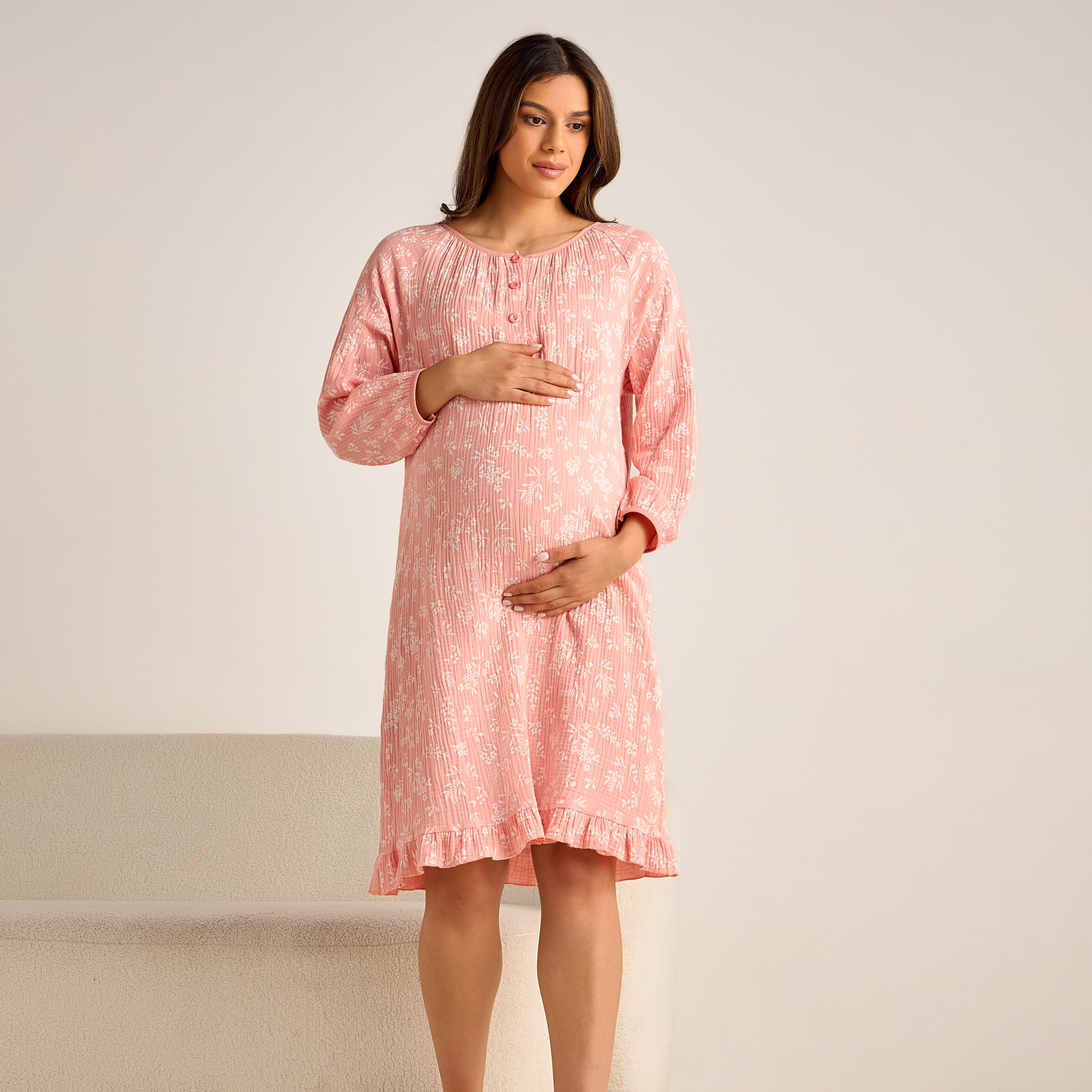 cotton night dress for pregnant ladies Shop Lilac Soft Cotton Nursing Maternity Short Nightdress Hosiery Cotton / XL