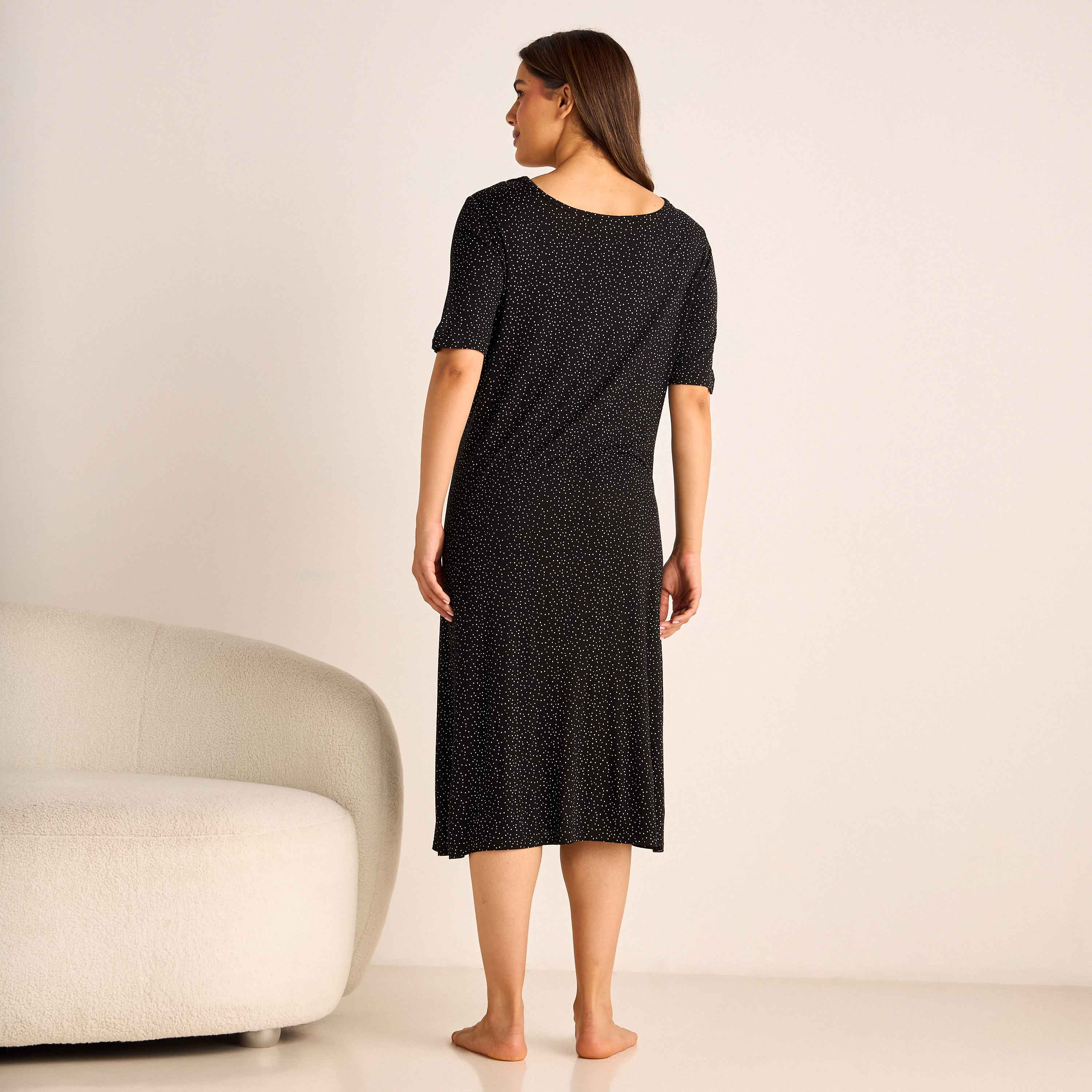 Printed Maternity Night Dress with Round Neck and Short Sleeves-women-clothing-maternity-nightwear-image-3