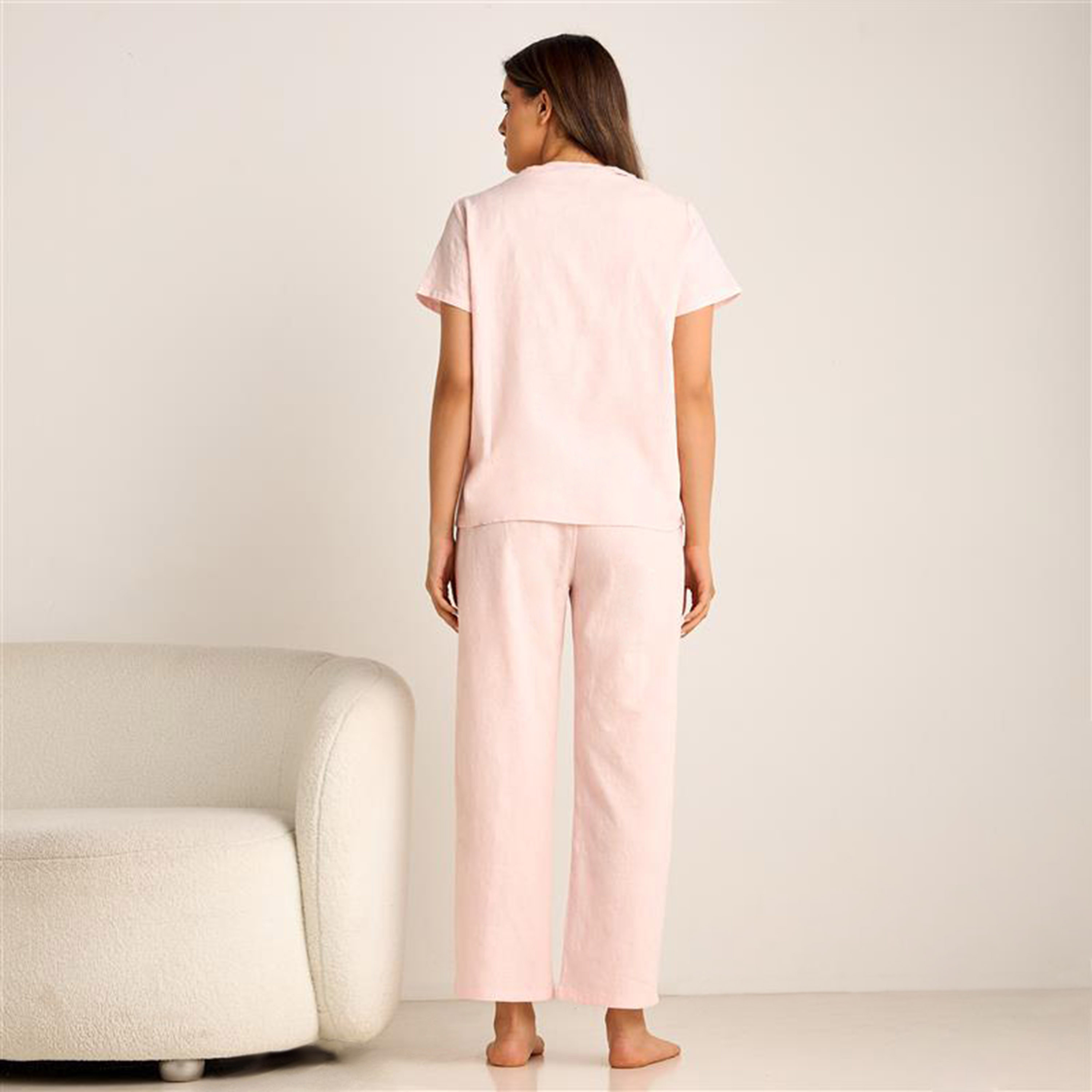 Textured Maternity Cotton Shirt and Pyjama Set-women-clothing-maternity-nightwear-image-4