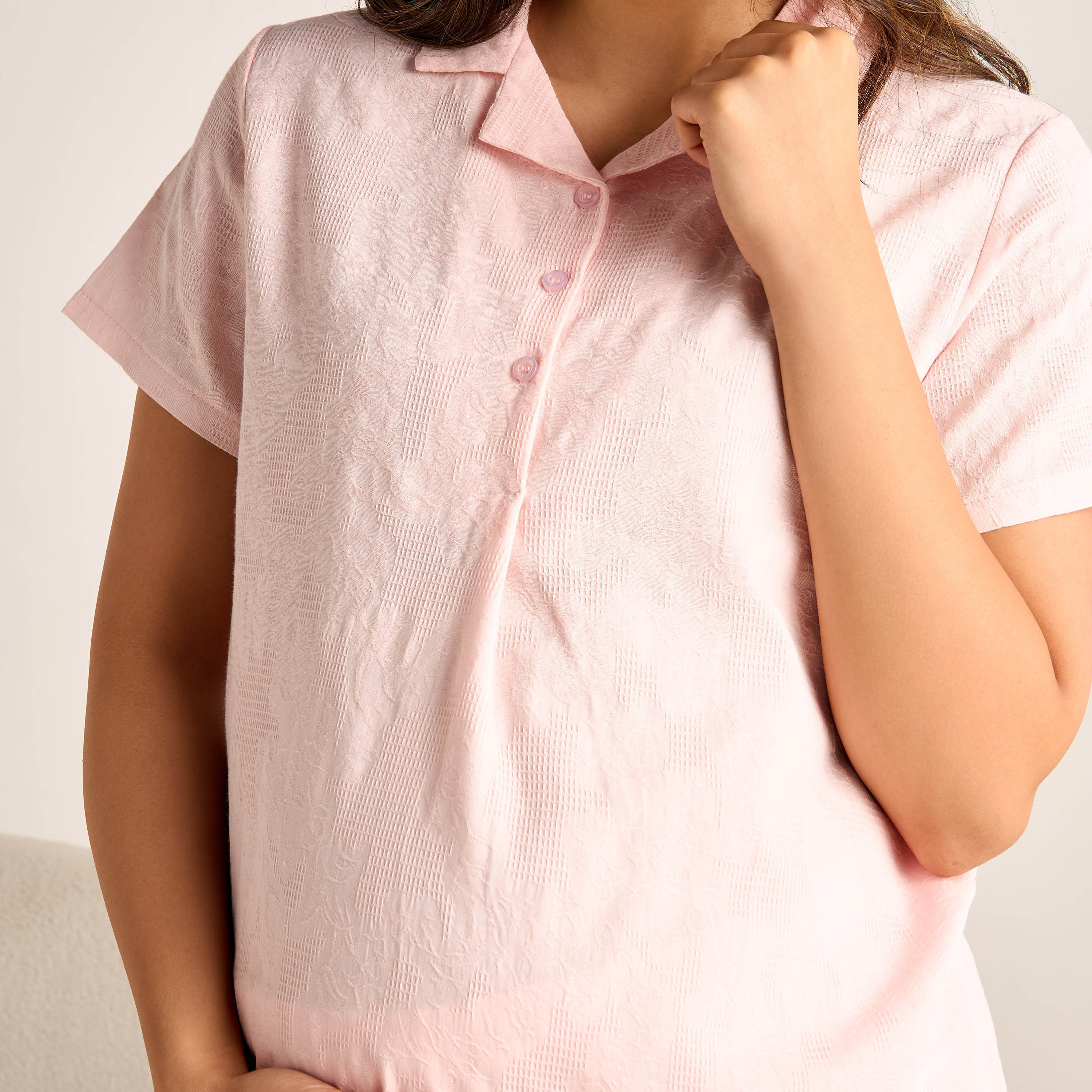 Textured Maternity Cotton Shirt and Pyjama Set-women-clothing-maternity-nightwear-image-7