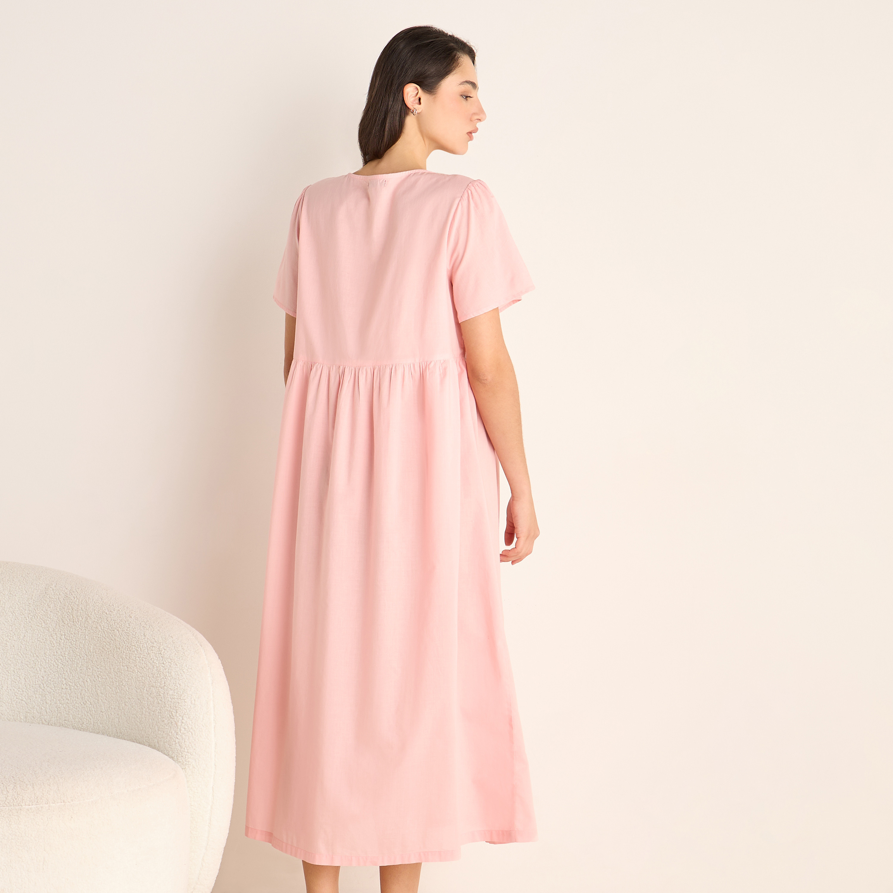 Embroidered Night Dress with Round Neck and Short Sleeves-women-clothing-nightwear-nighties-image-3