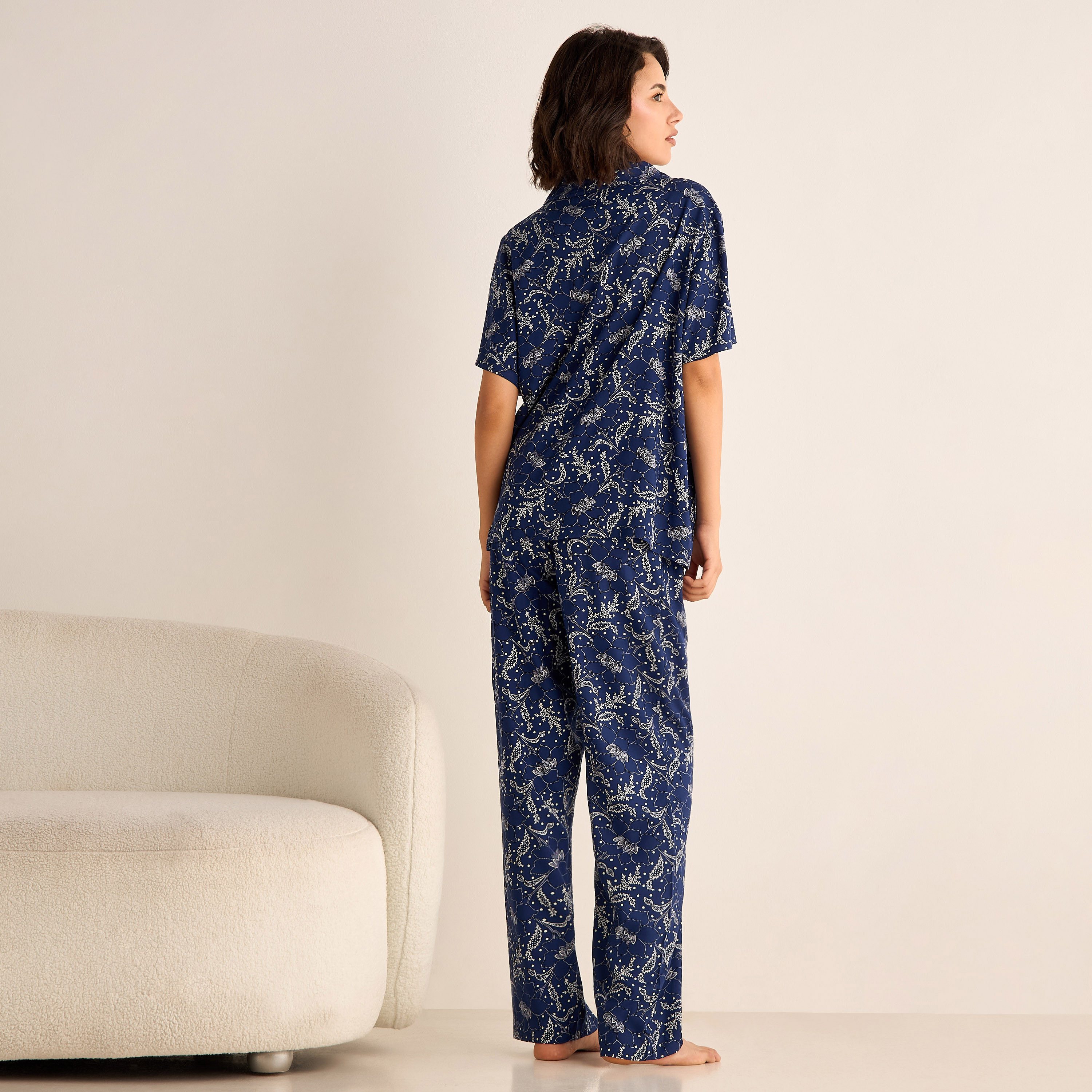 Buy All-Over Floral Print Shirt and Pyjama Set Online | Centrepoint Qatar