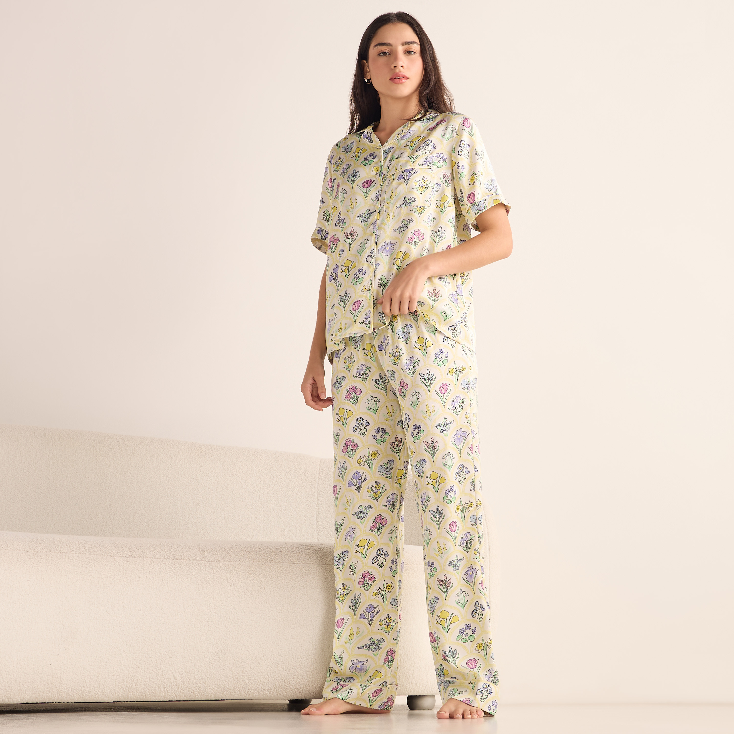 Shop All-Over Floral Print Shirt and Pyjama Set Online | Splash UAE