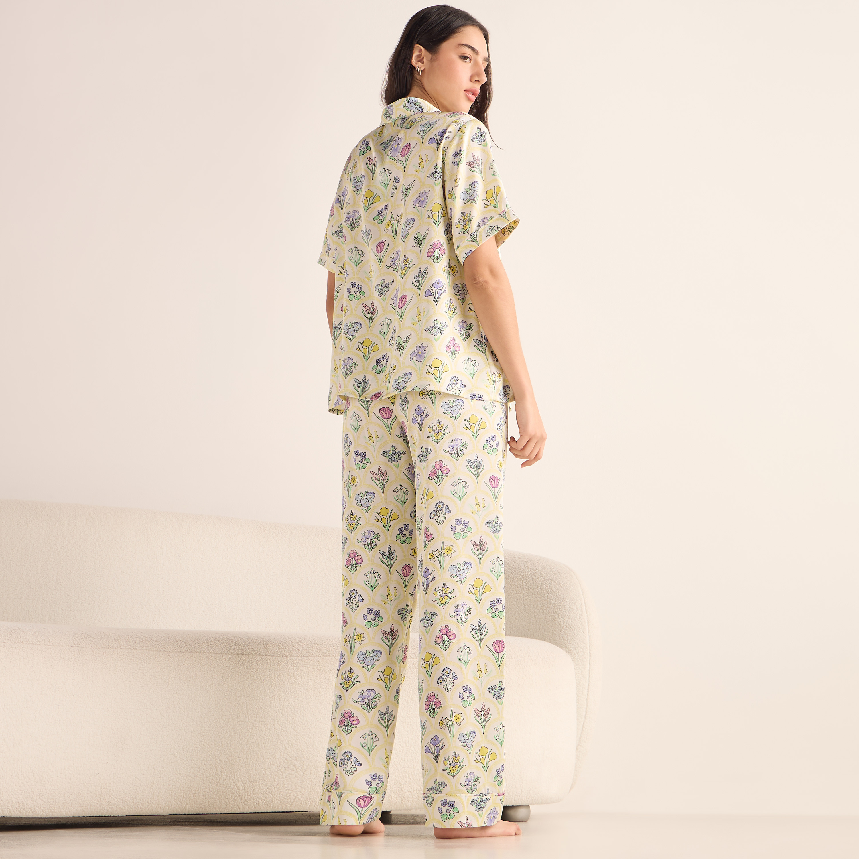 Shop All-Over Floral Print Shirt and Pyjama Set Online | Splash UAE