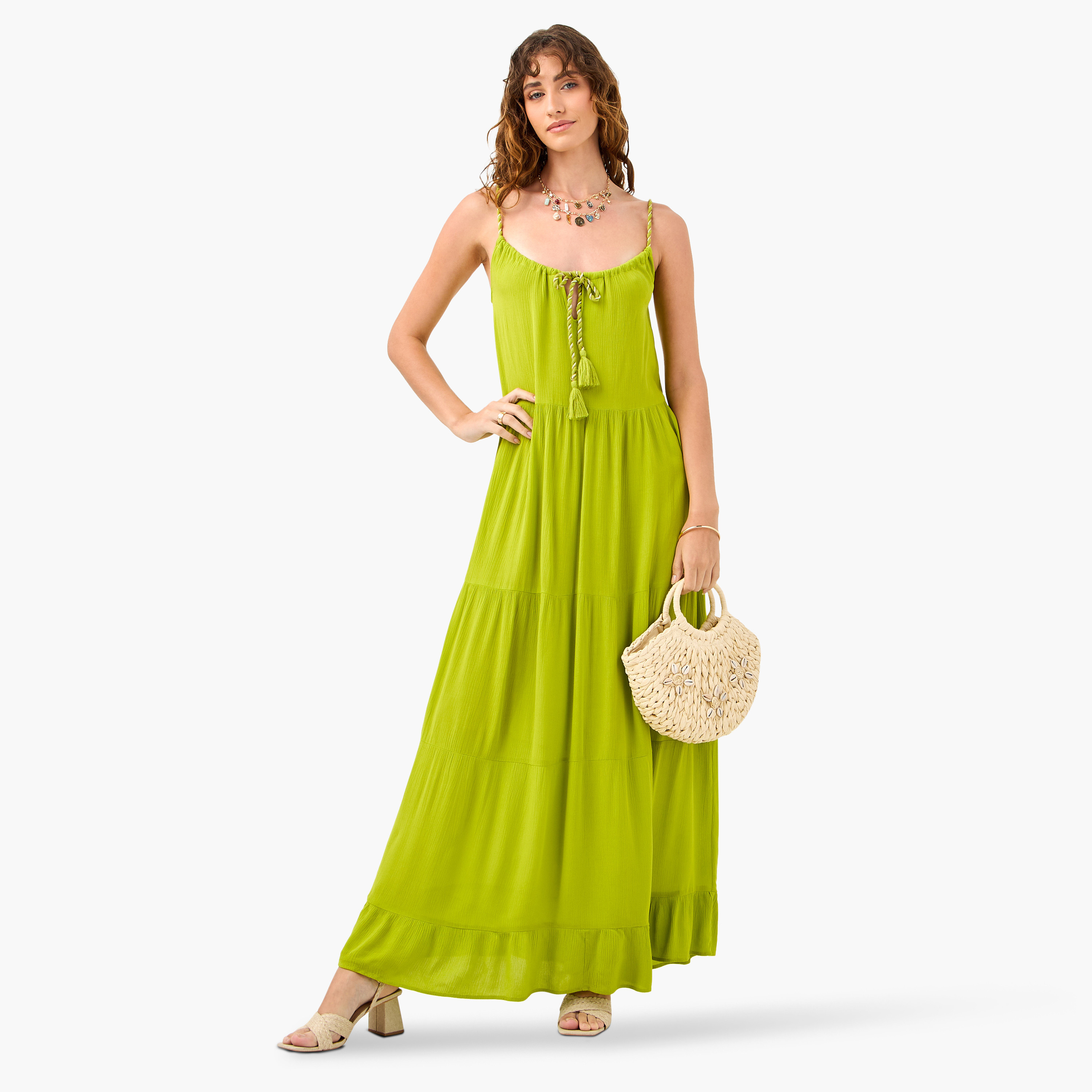 Tiered Maxi Sleeveless Dress with Tie-Up Neck-women-clothing-swimandbeach-beachwear-image-1