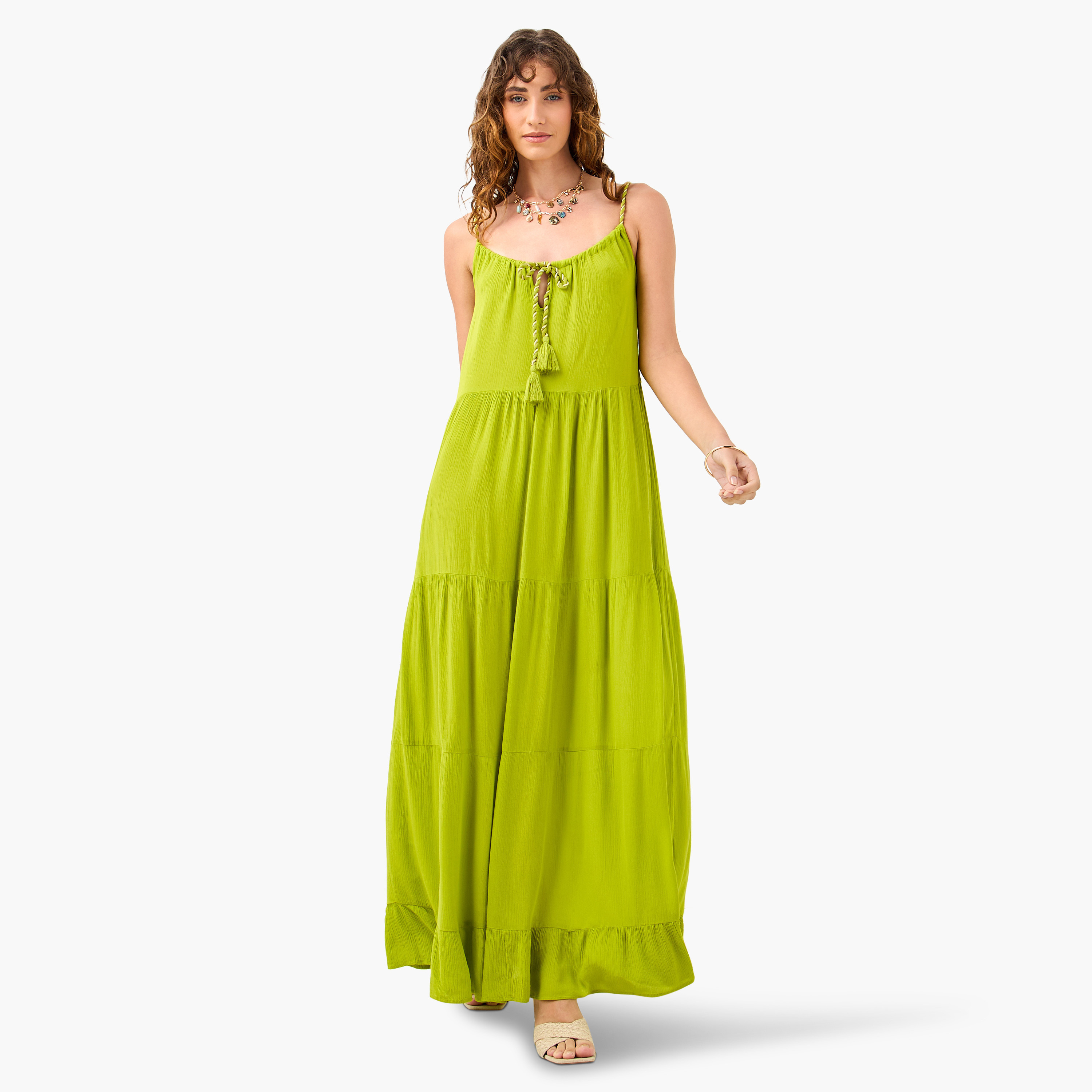 Tiered Maxi Sleeveless Dress with Tie-Up Neck-women-clothing-swimandbeach-beachwear-image-2