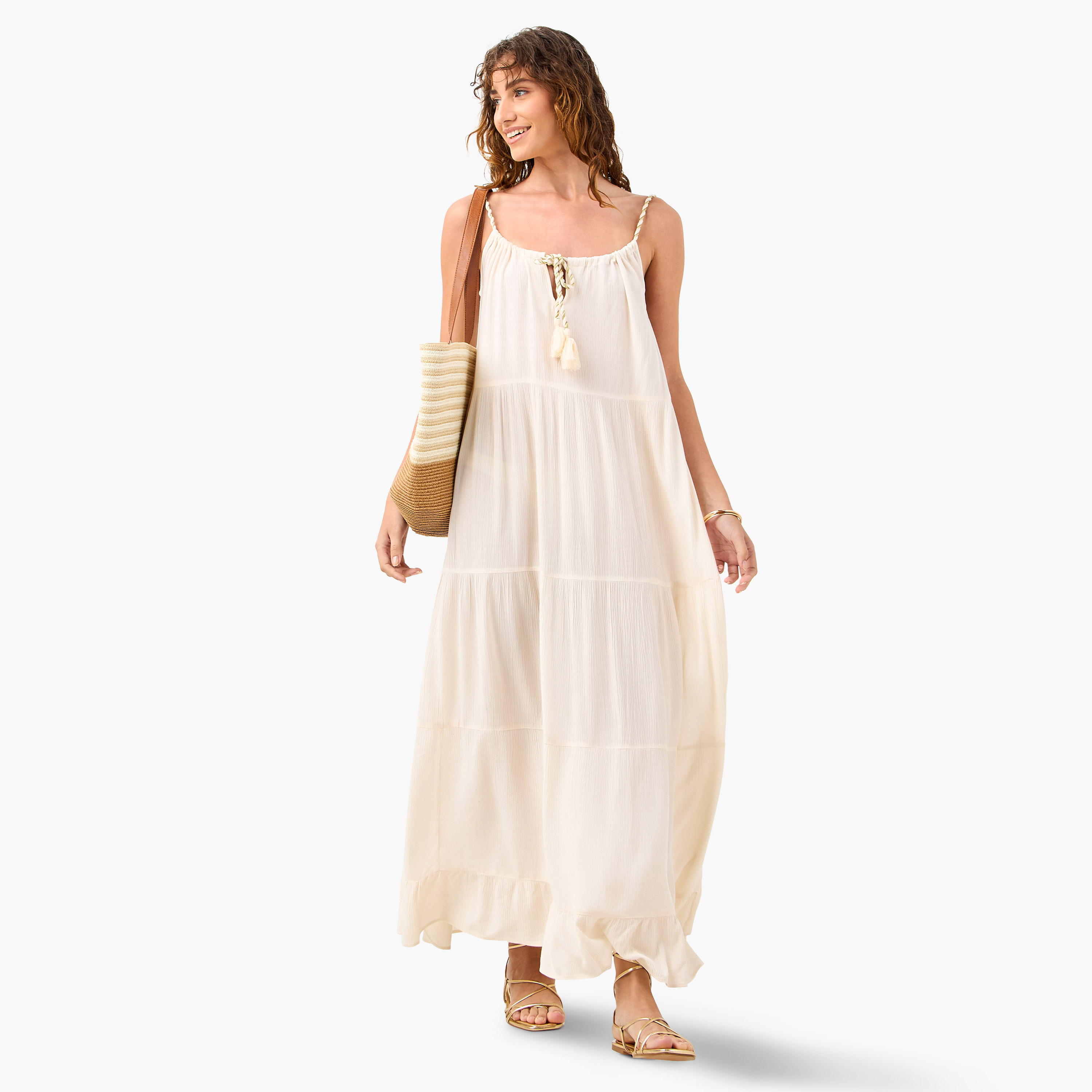 Tiered Maxi Sleeveless Dress with Tie-Up Neck-women-clothing-swimandbeach-beachwear-image-6