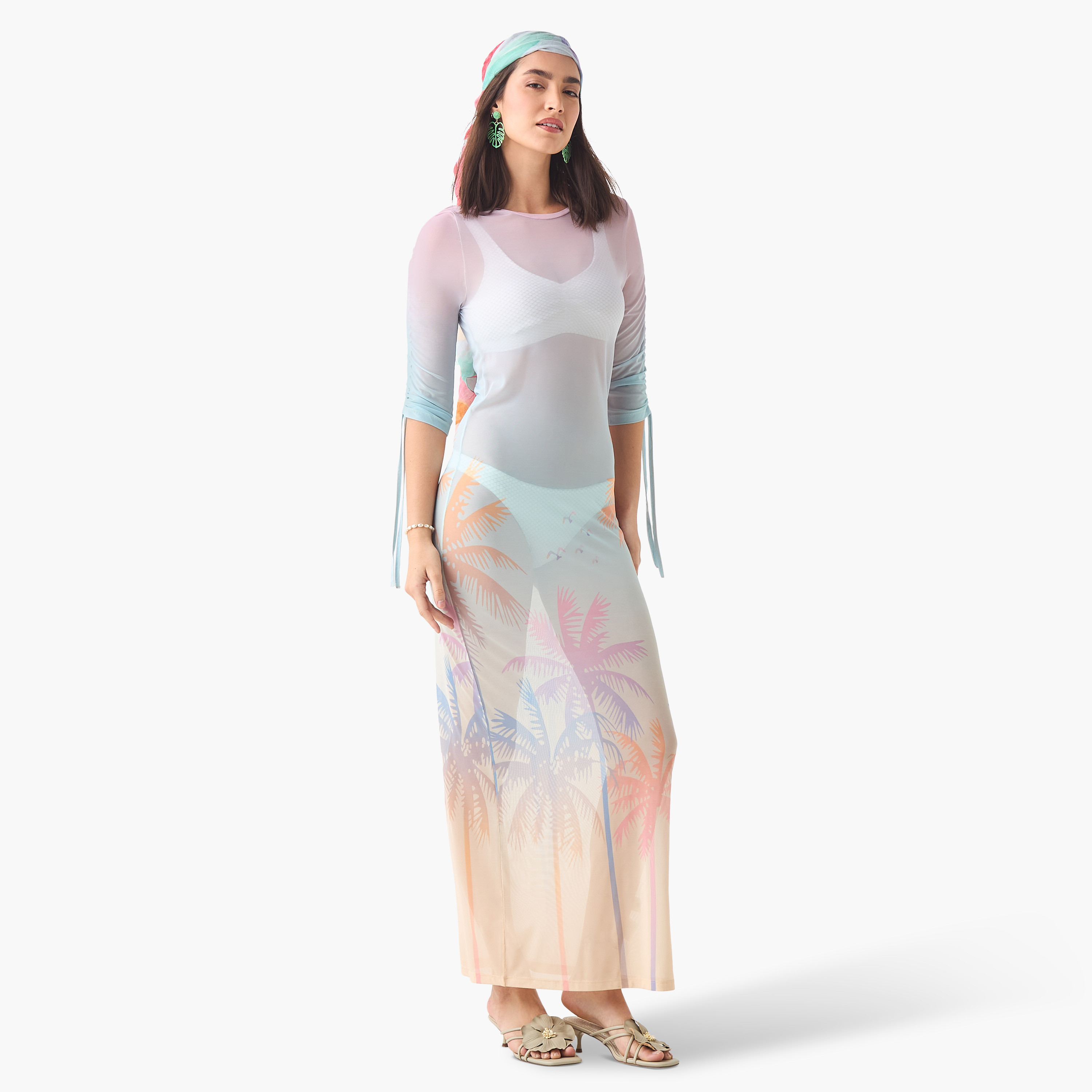 Tropical Print Cover-Up with Ruched Detail-women-clothing-swimandbeach-beachwear-image-3