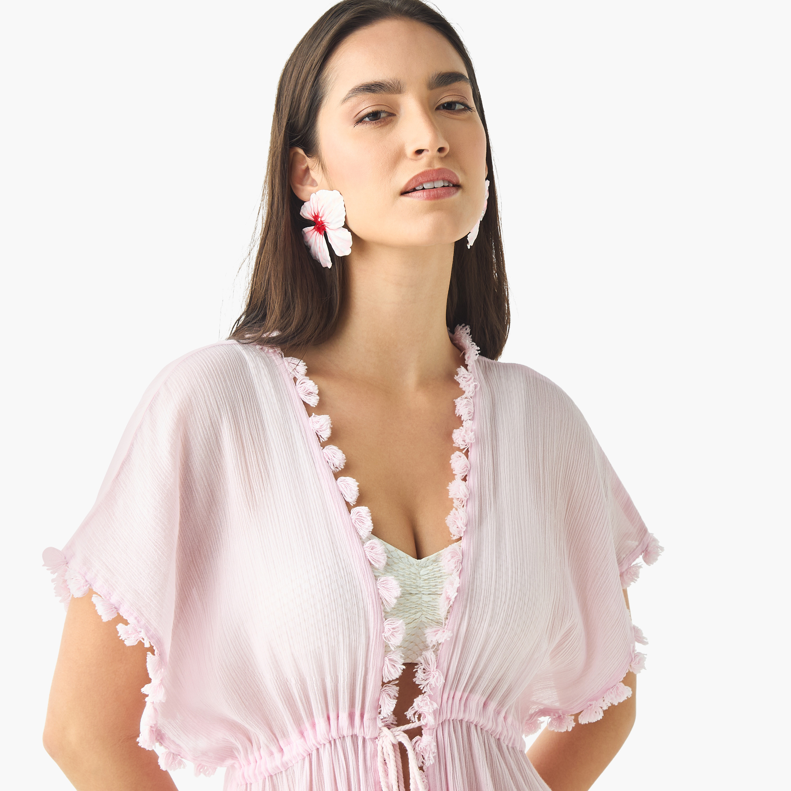 Pom Pom Detail Cover-Up with Tie-Ups-women-clothing-swimandbeach-beachwear-image-5