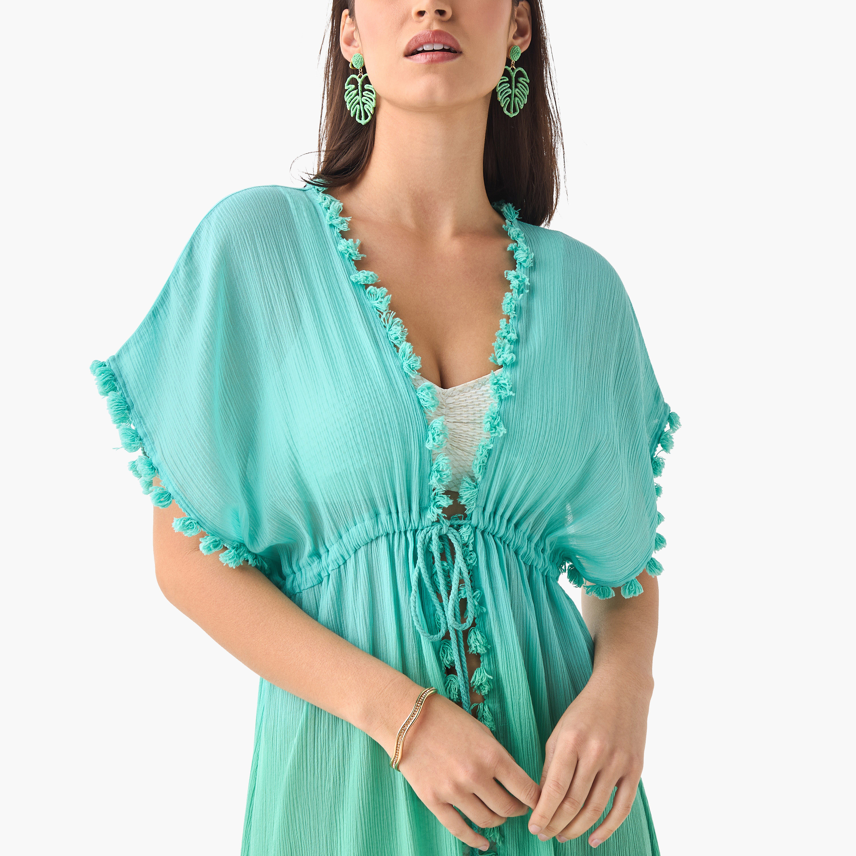 Pom Pom Detail Cover-Up with Tie-Ups-women-clothing-swimandbeach-beachwear-image-5