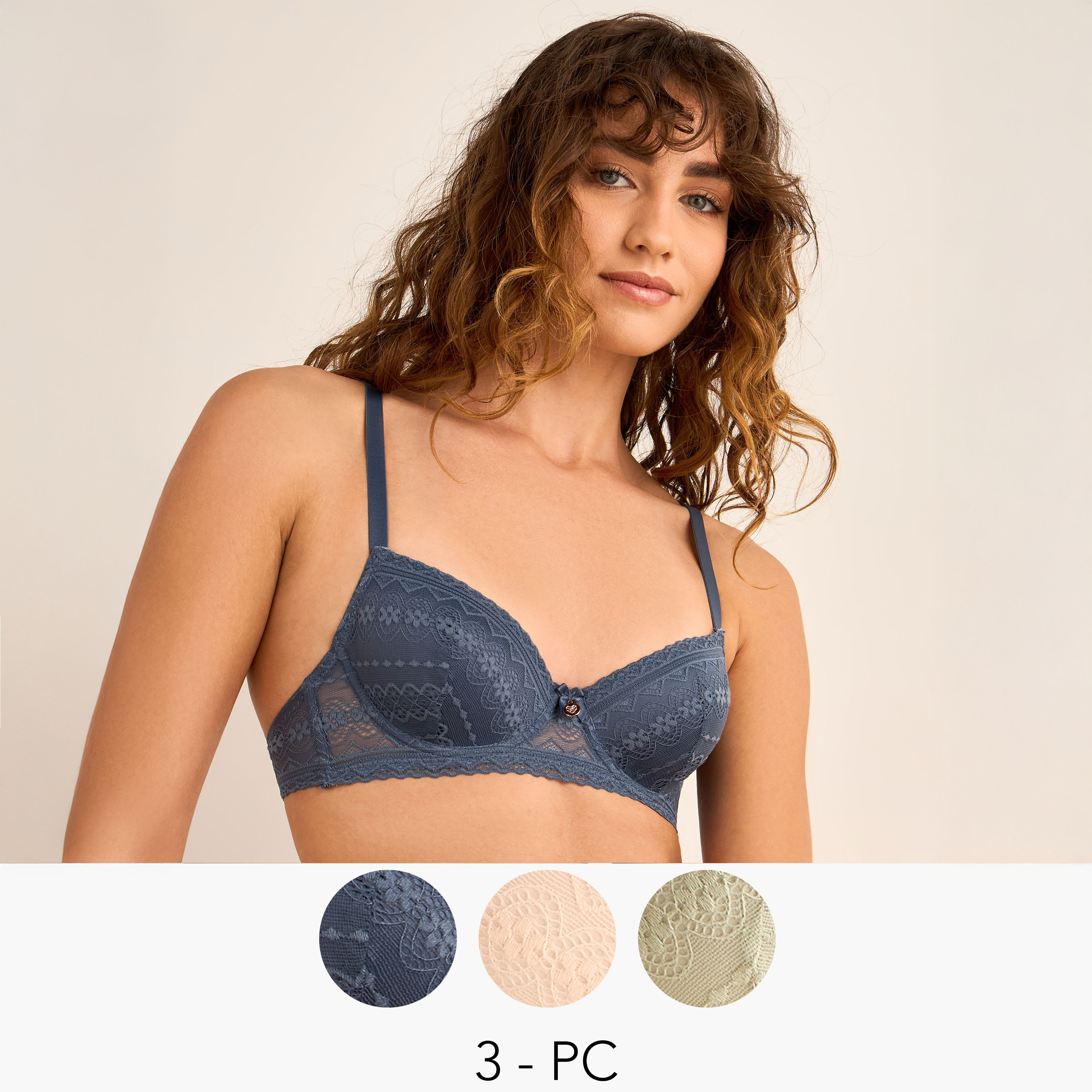 طقم صدرية ديمي 3 قطع بتفاصيل دانتيل-women-clothing-lingerie-bras-image-1