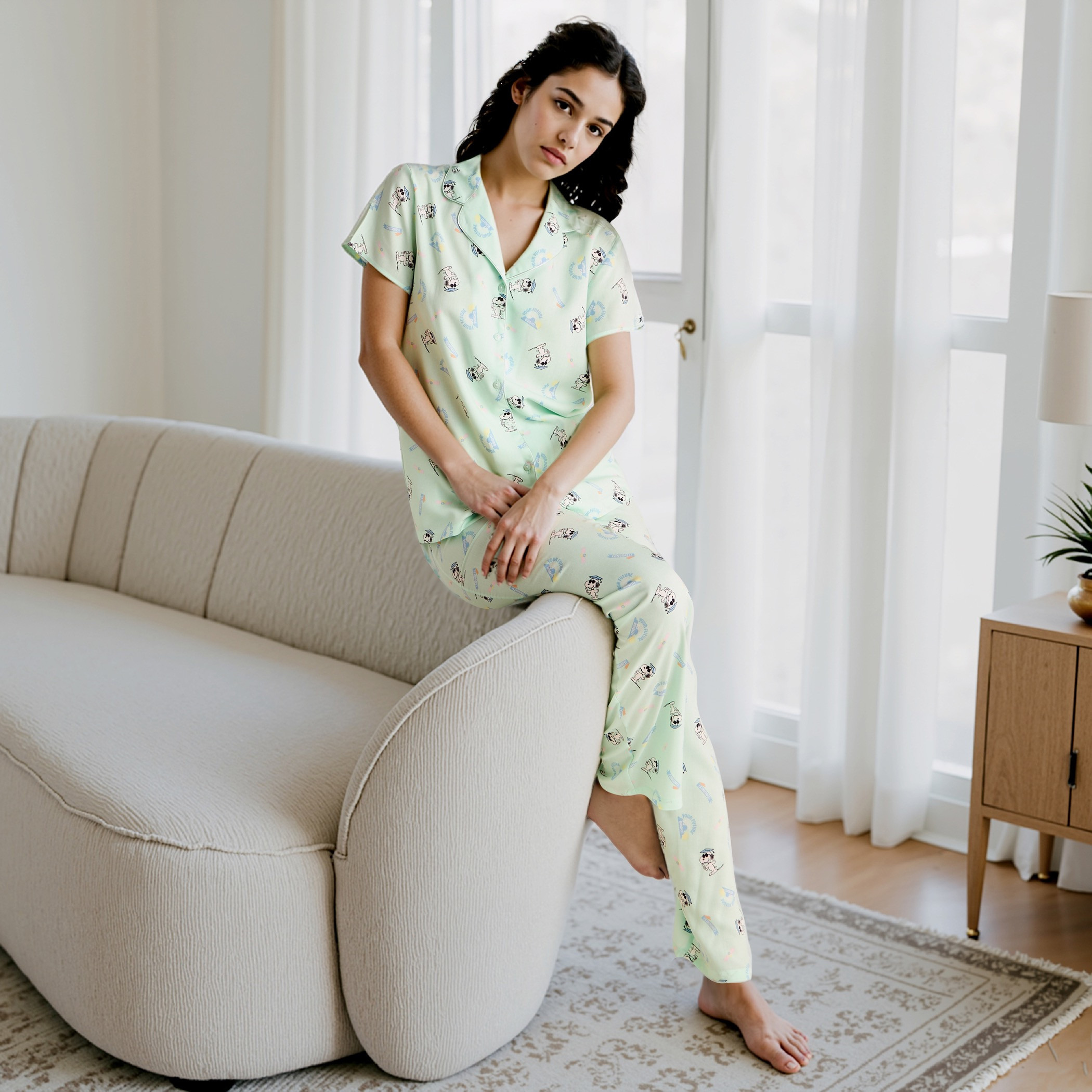 Snoopy Print Pyjama Set-women-clothing-nightwear-pyjamas-longsets-image-1