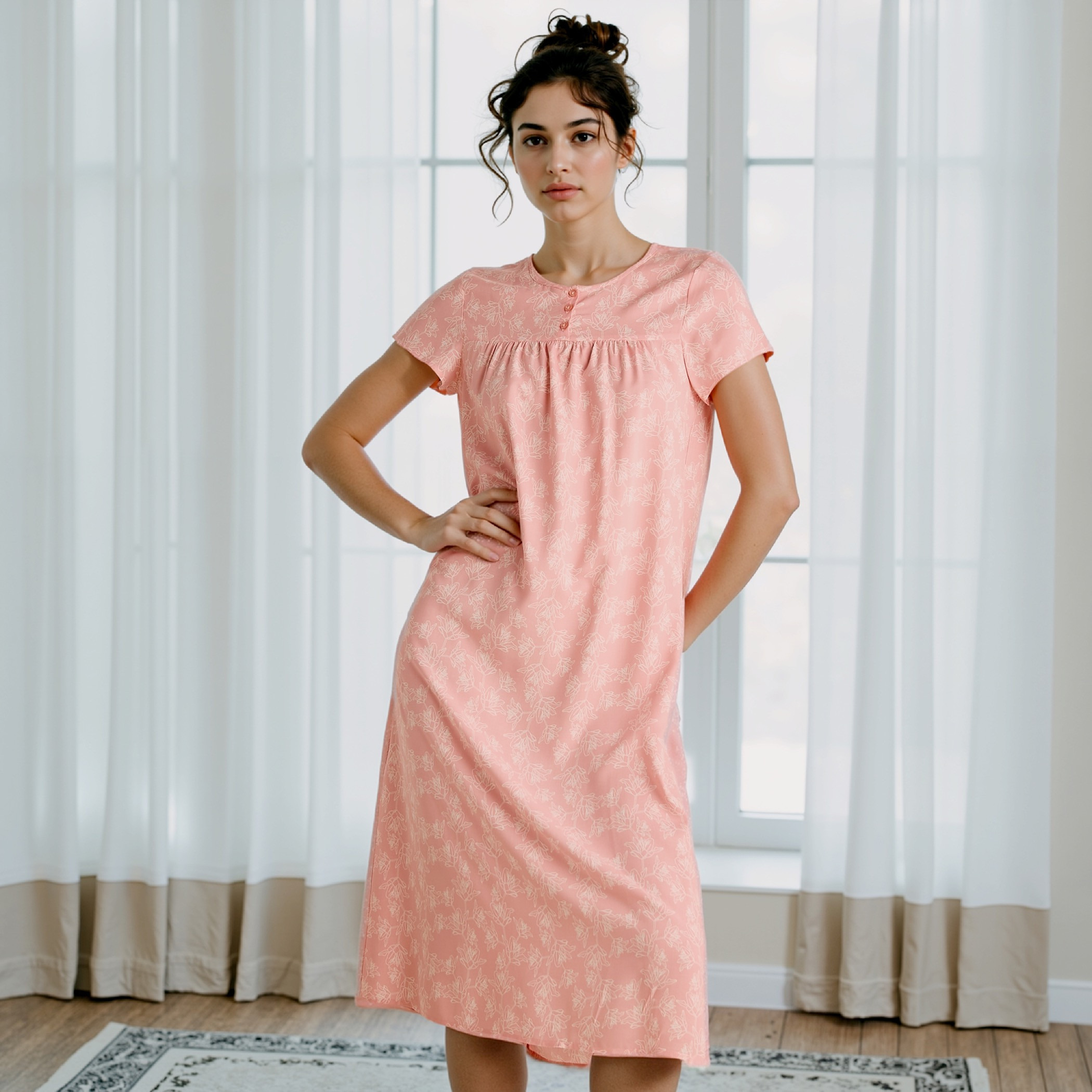 Floral Print Viscose Night Dress-women-clothing-nightwear-nighties-image-1