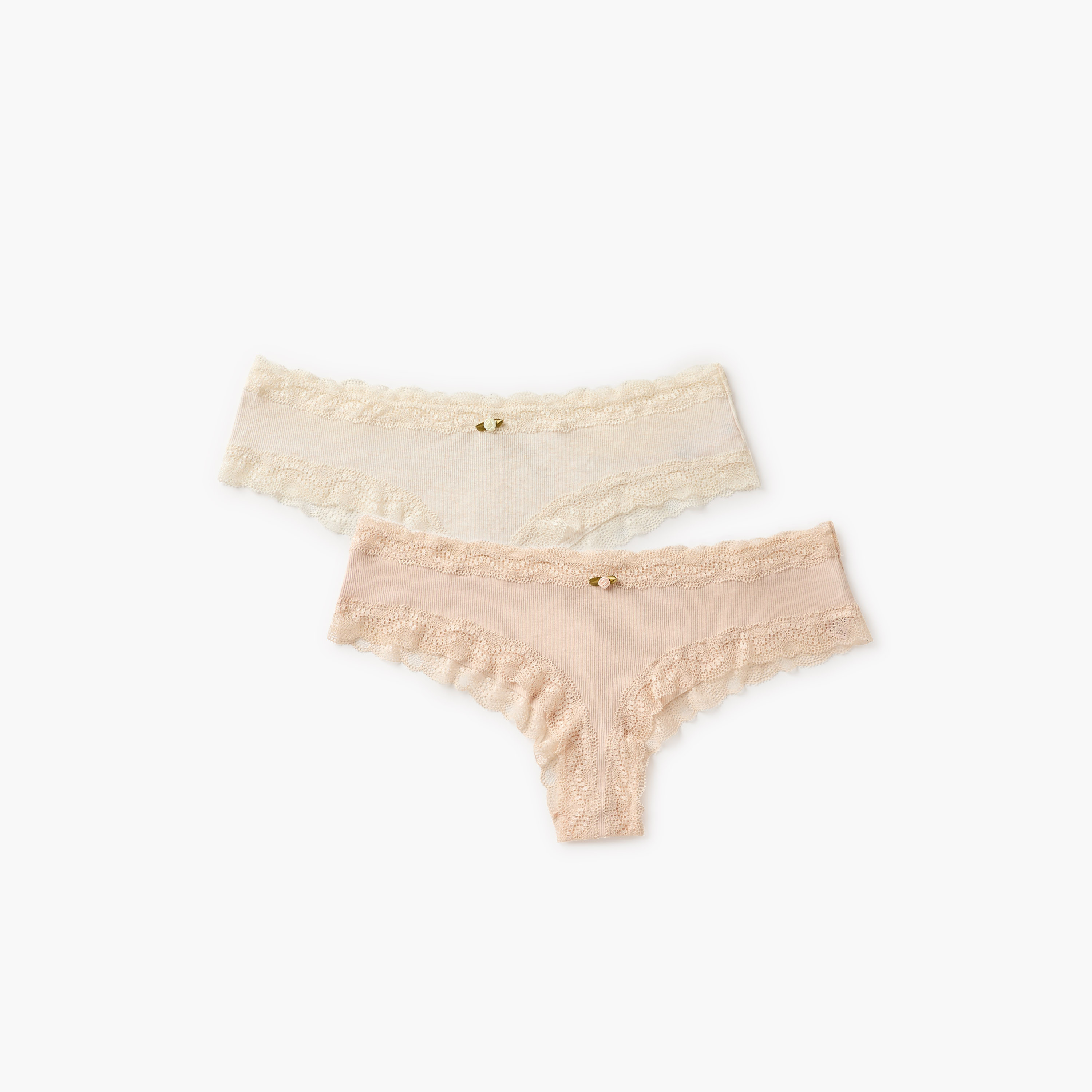 Set of 2 - Lace Trim Ribbed Briefs-women-clothing-lingerie-panties-image-1