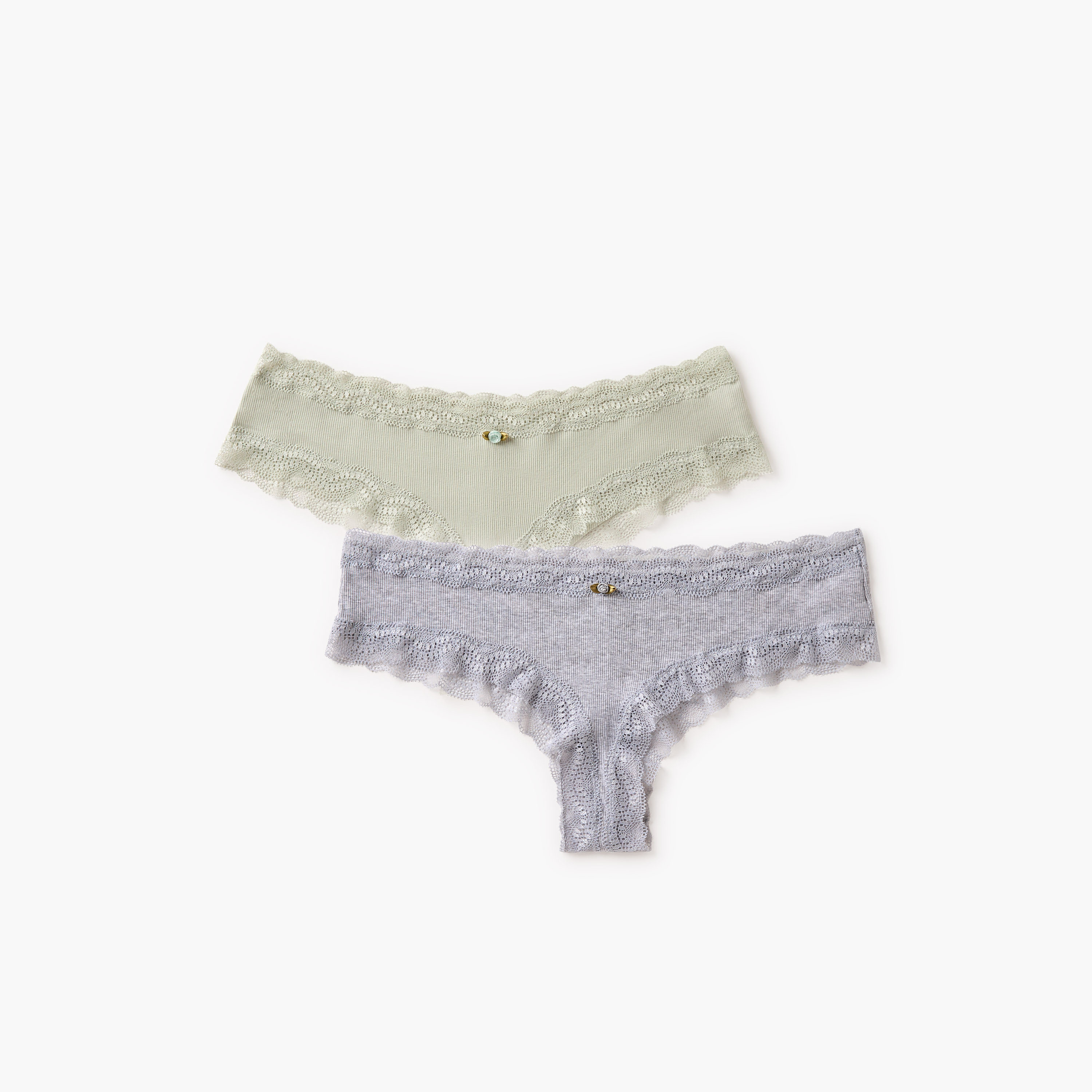 Set of 2 - Lace Trim Ribbed Briefs-women-clothing-lingerie-panties-image-1