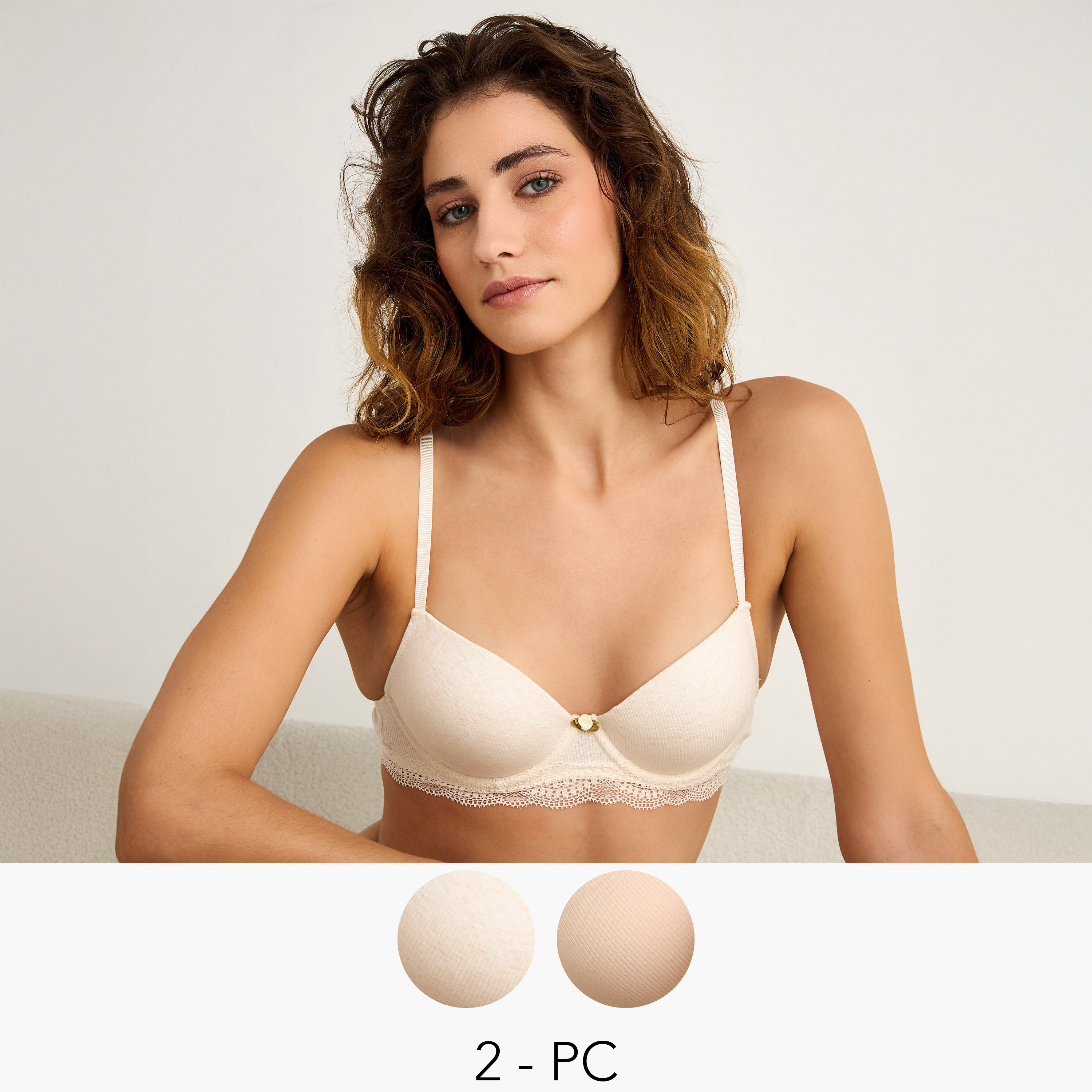 Set of 2 - Ribbed Push-Up Bra with Lace Trim-women-clothing-lingerie-bras-image-1
