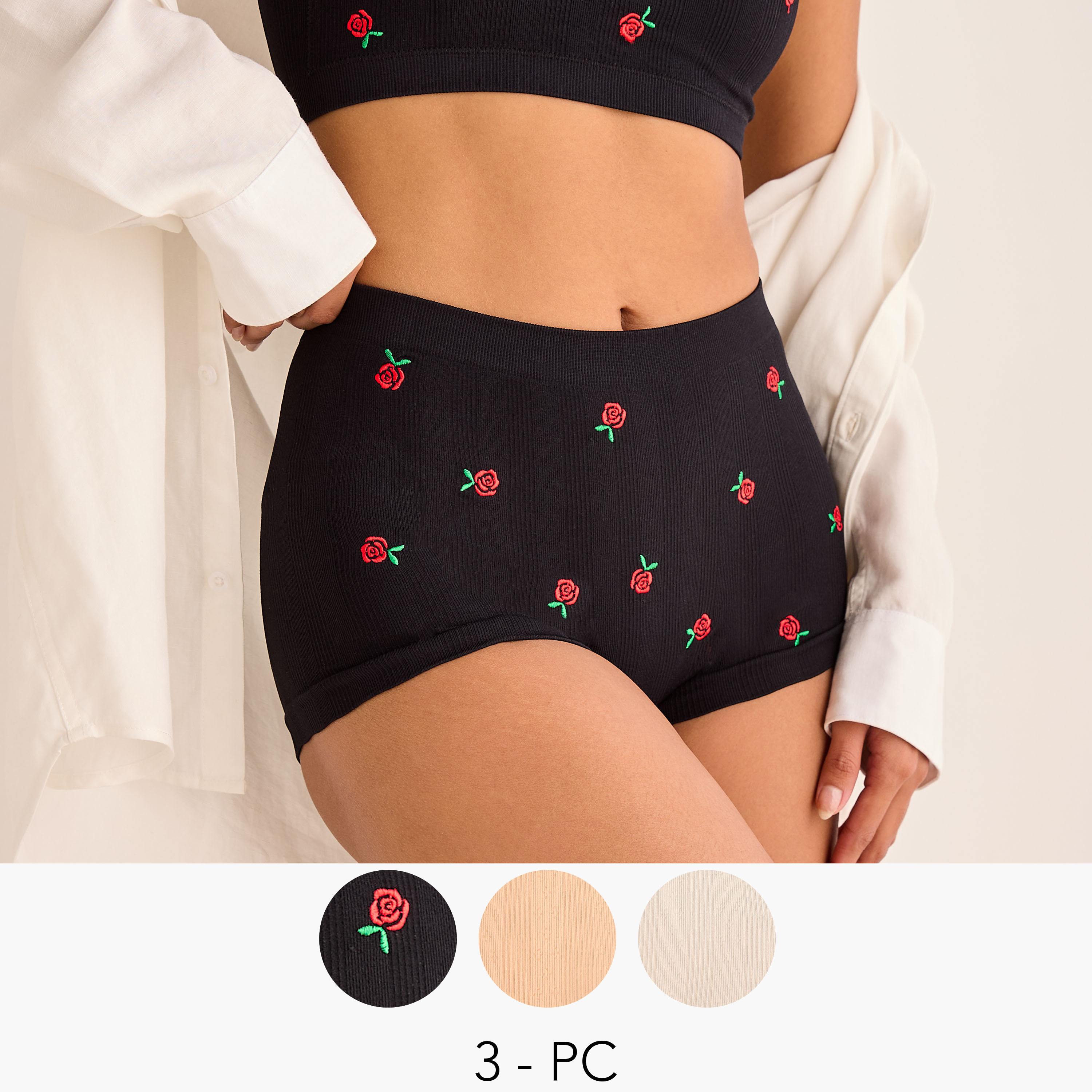 Set of 3 - Assorted Boyshort Briefs with Elasticated Waistband-women-clothing-lingerie-panties-image-1