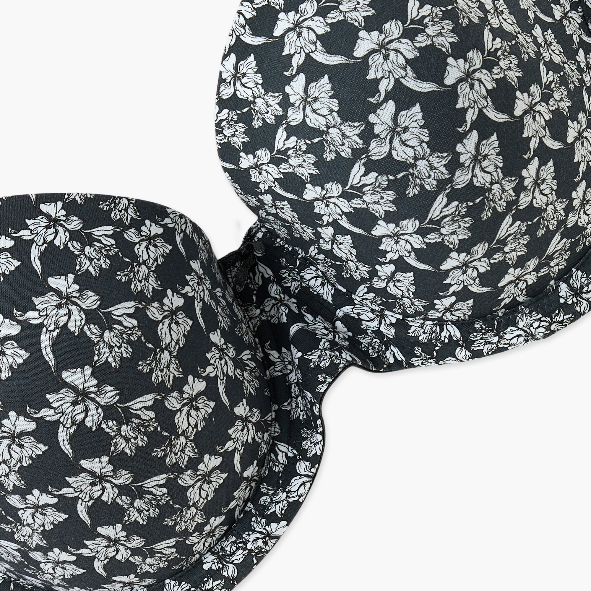 Floral Print Wired Demi Bra with Hook and Eye Closure-women-clothing-lingerie-bras-image-2