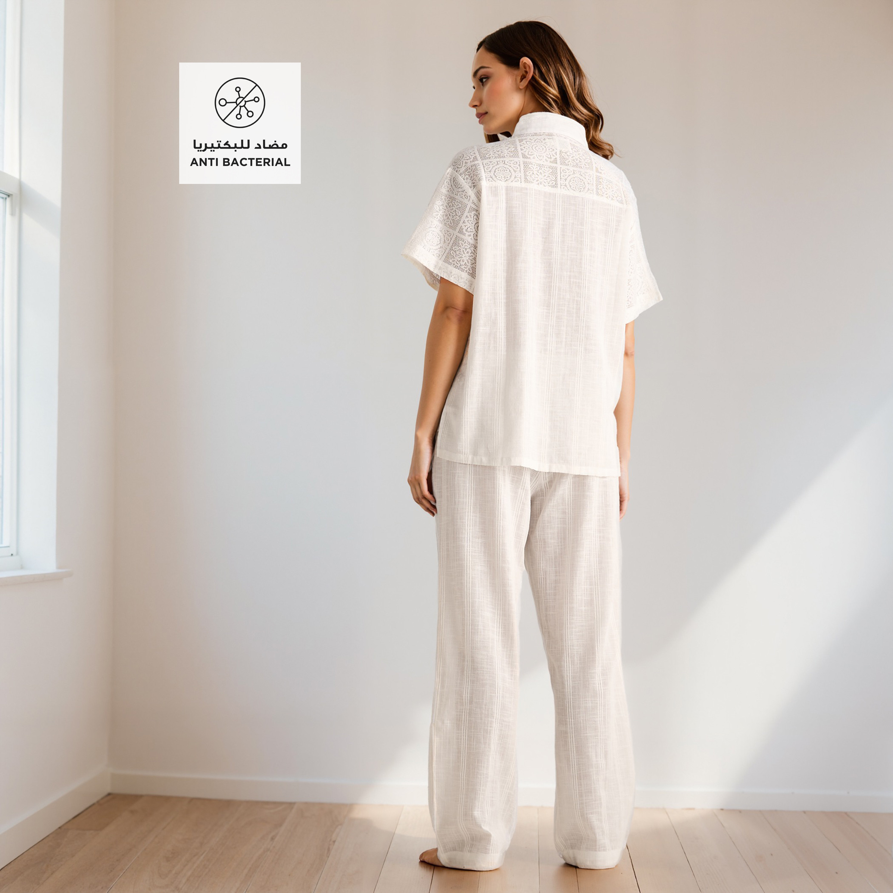 Crochet Detail Shirt and Pyjama Set-women-clothing-nightwear-pyjamas-longsets-image-2