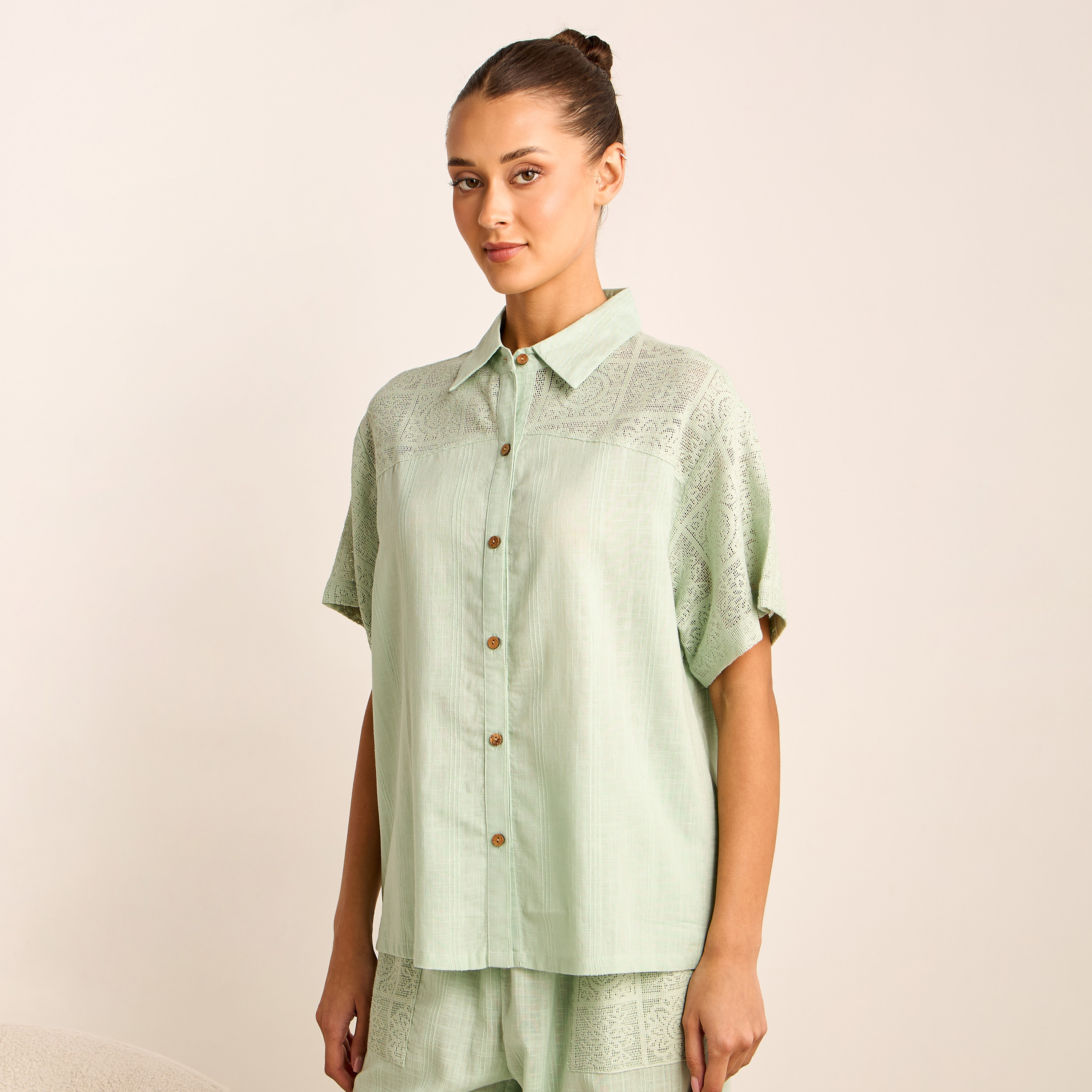 Crochet Detail Shirt and Pyjama Set-women-clothing-nightwear-pyjamas-longsets-image-4