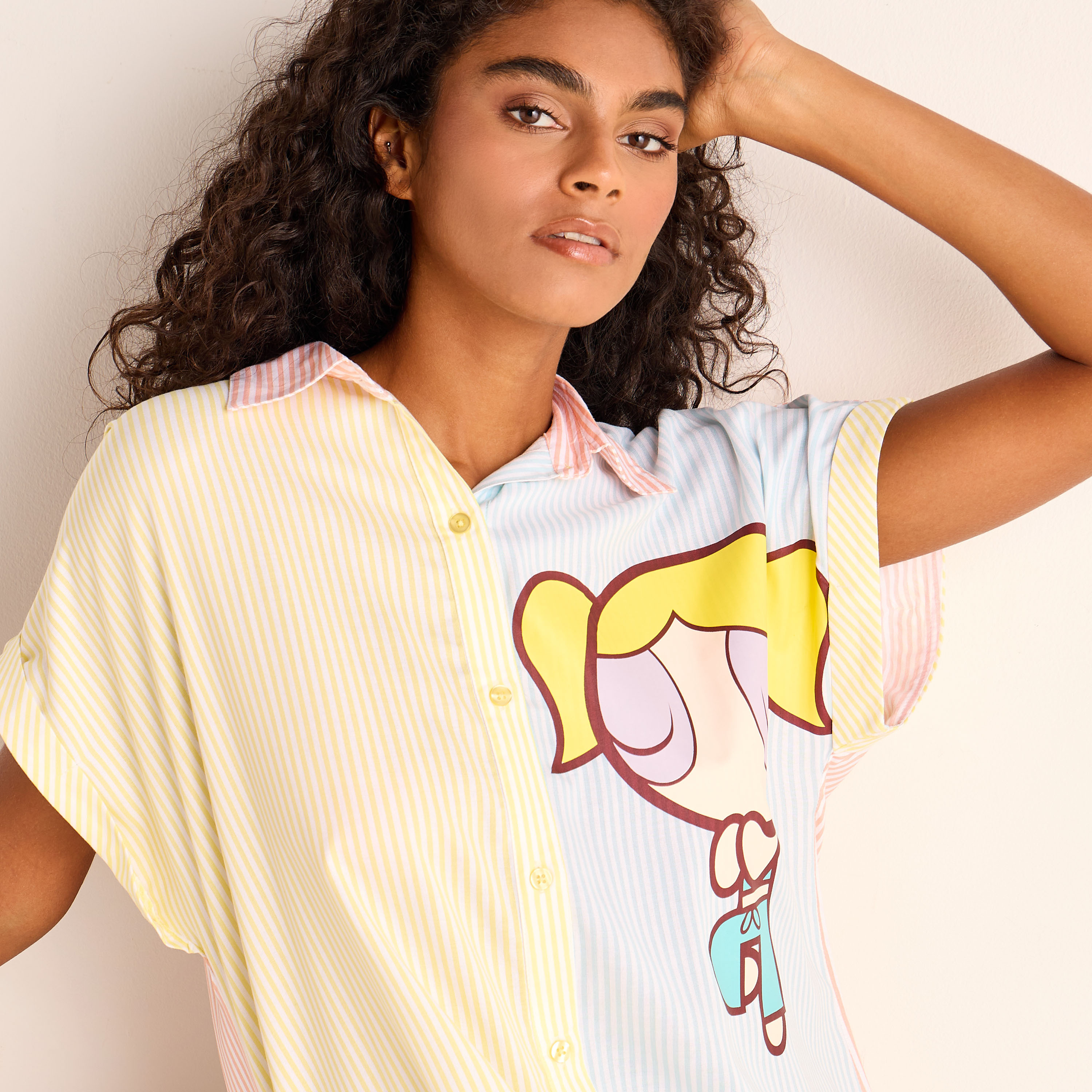 Powerpuff Girls Print Viscose Sleepshirt-women-clothing-nightwear-nighties-image-4