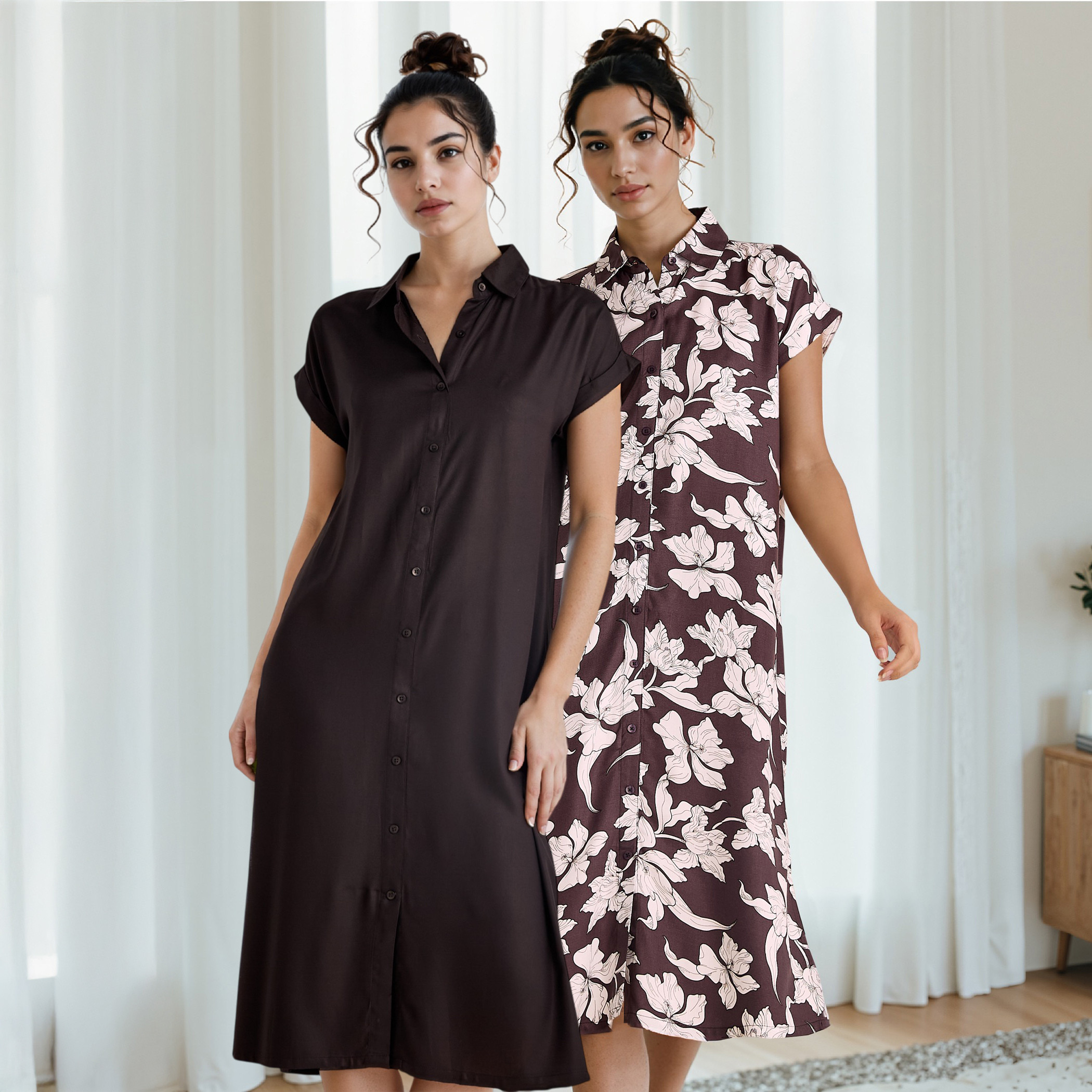 Set of 2 - Assorted Viscose Night Dress-women-clothing-nightwear-nighties-image-1
