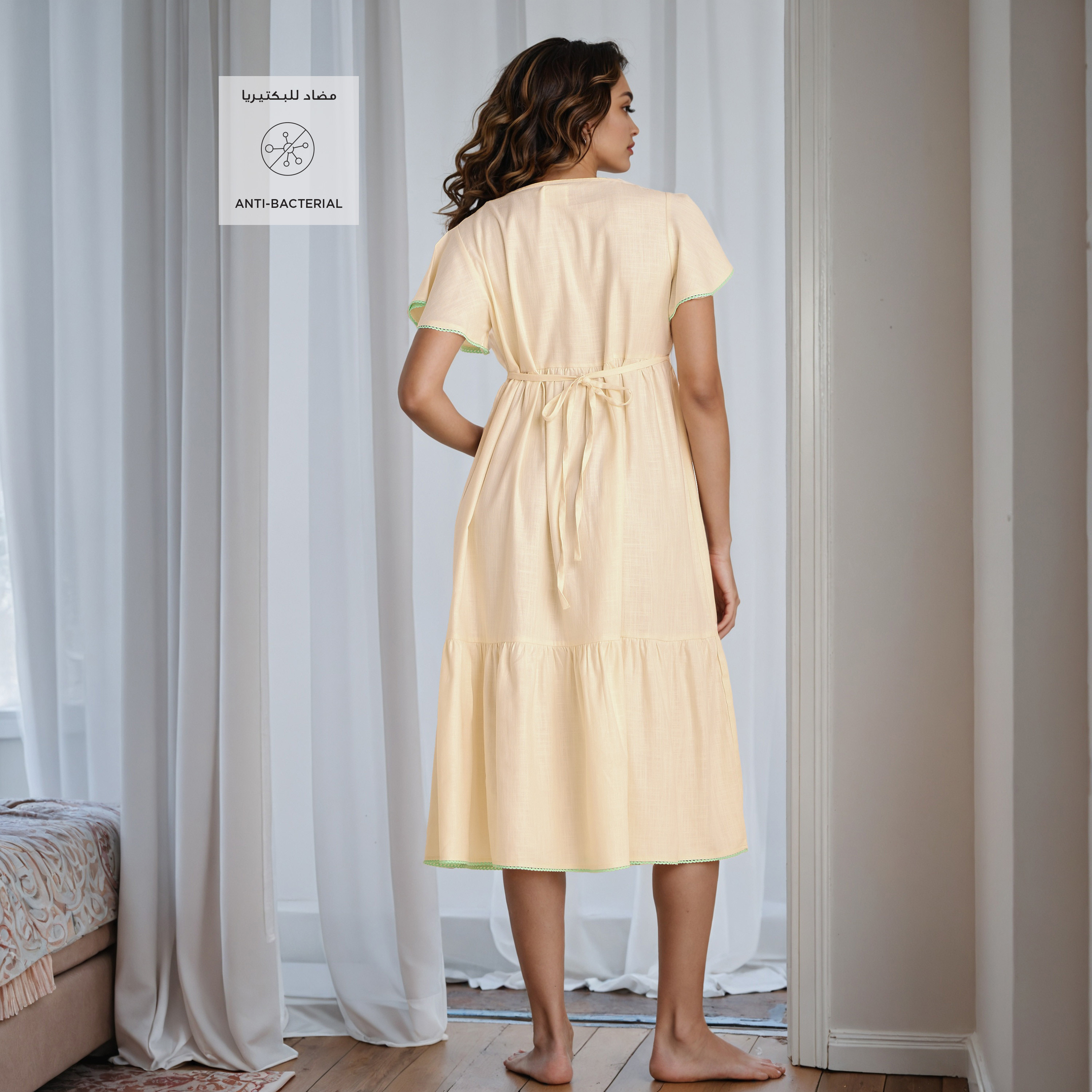Embroidered Tiered Viscose Night Dress with Short Flared Sleeves-women-clothing-nightwear-nighties-image-2