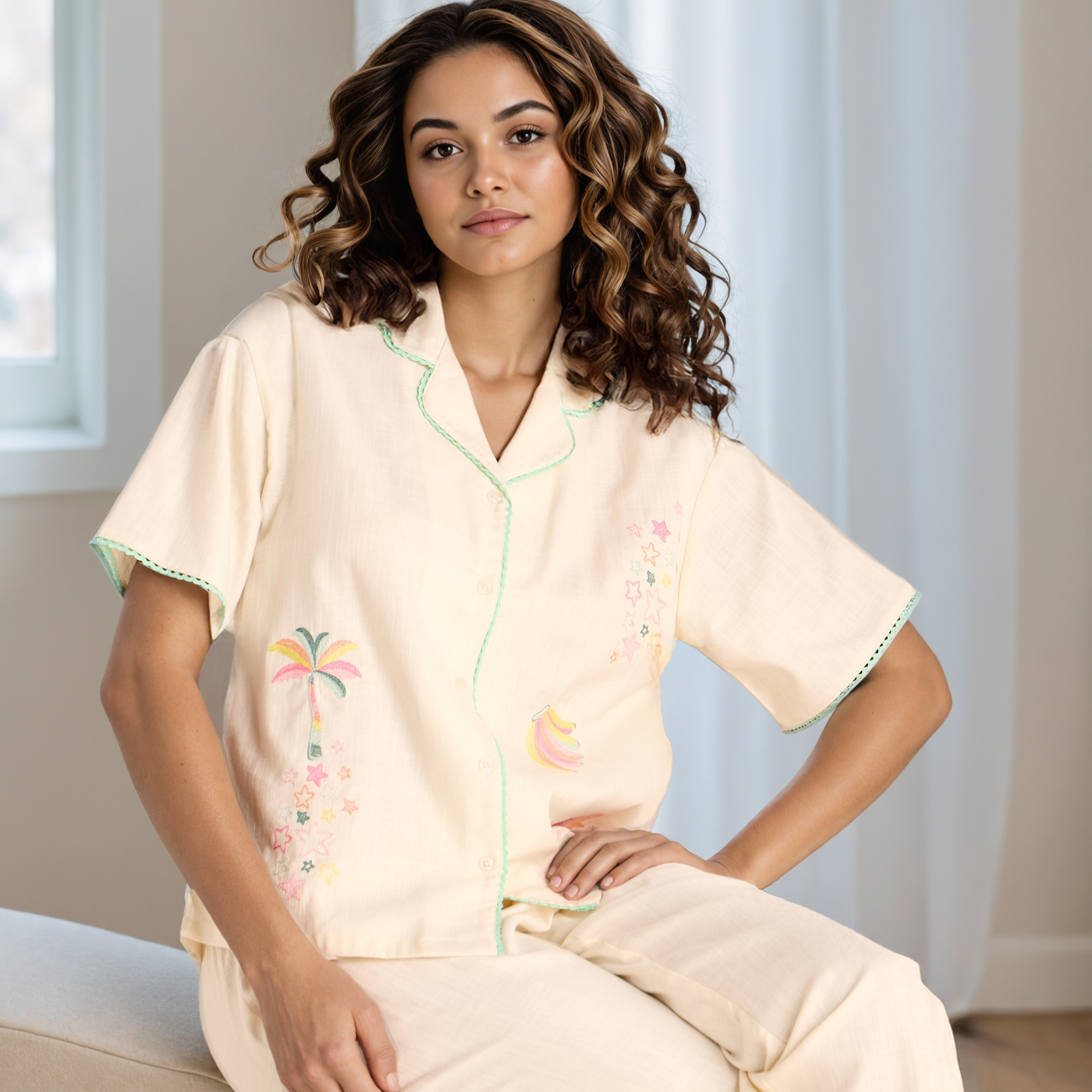 Embroidered Shirt and Pyjama Set-women-clothing-nightwear-pyjamas-longsets-image-5