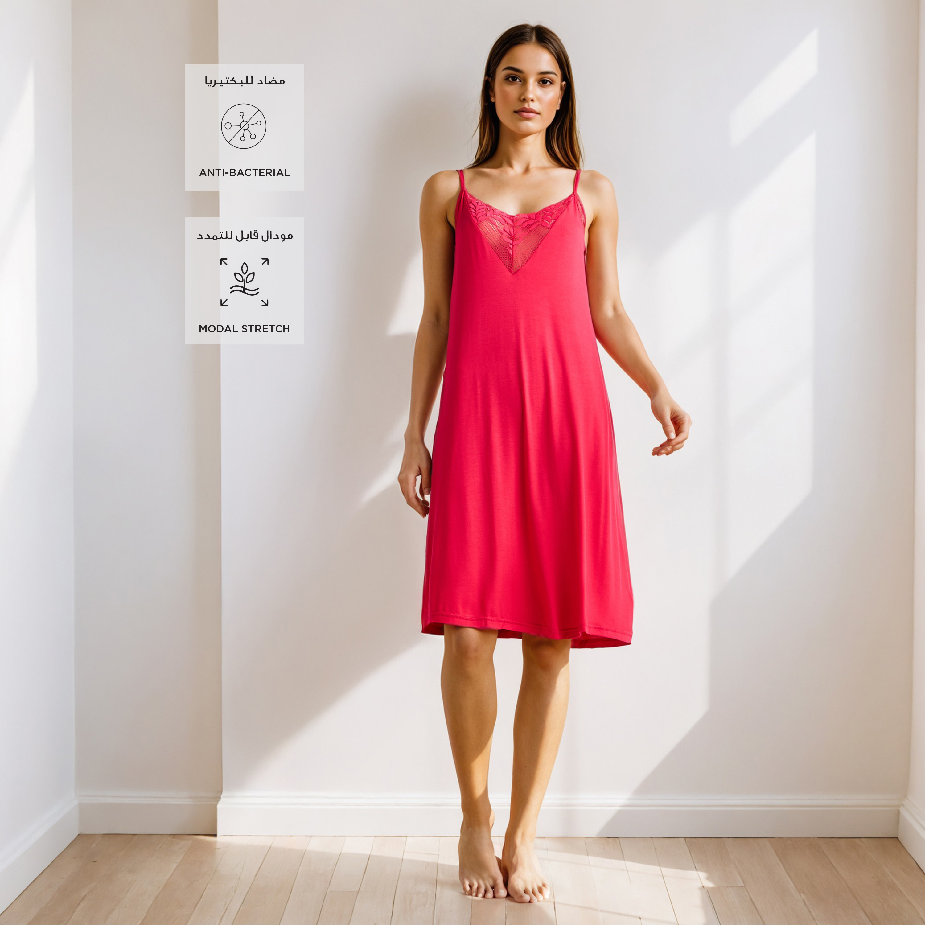 Lace Detail Night Dress with Adjustable Straps-women-clothing-nightwear-nighties-image-2