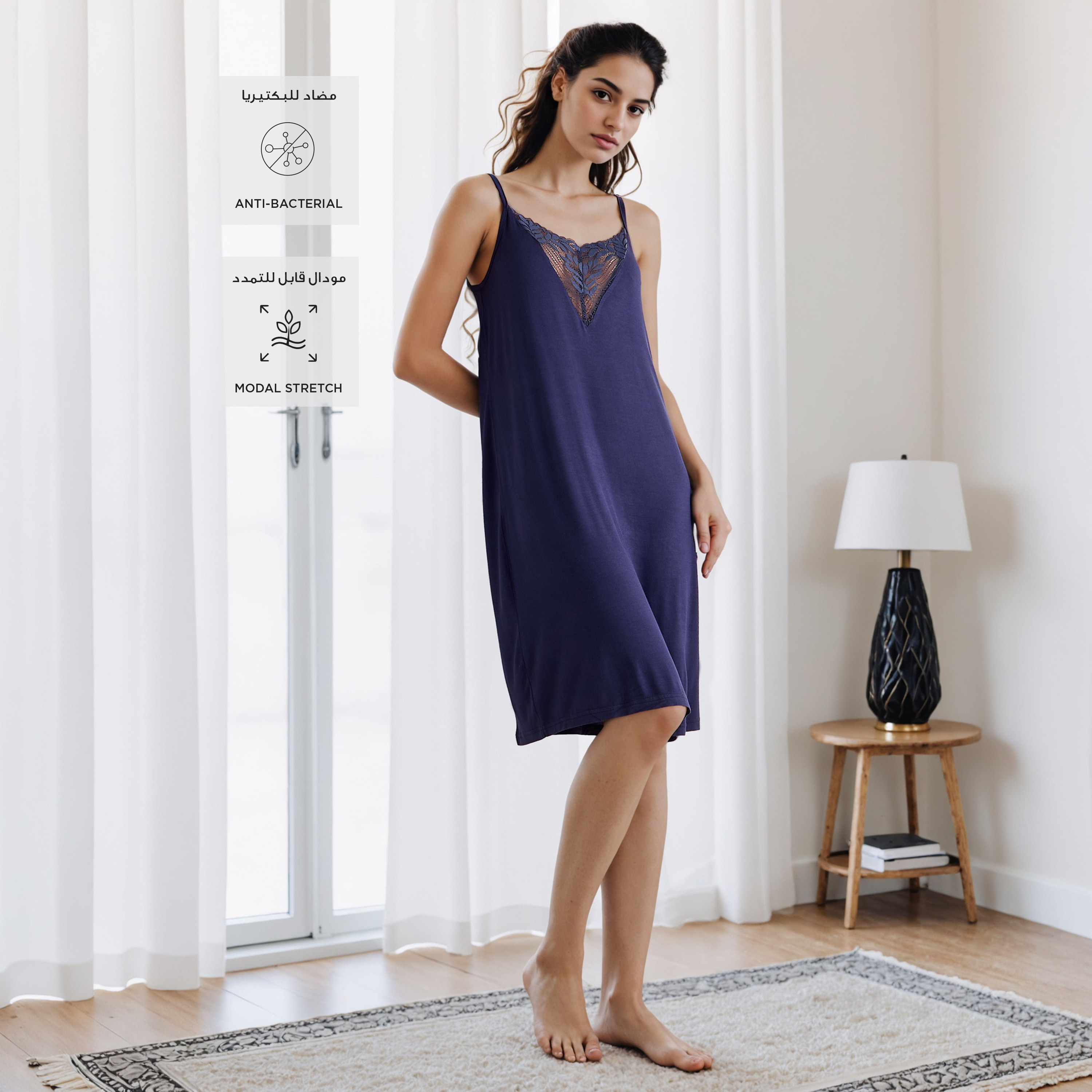 قميص نوم بأحزمة قابلة للتعديل وتفاصيل دانتيل-women-clothing-nightwear-nighties-image-2