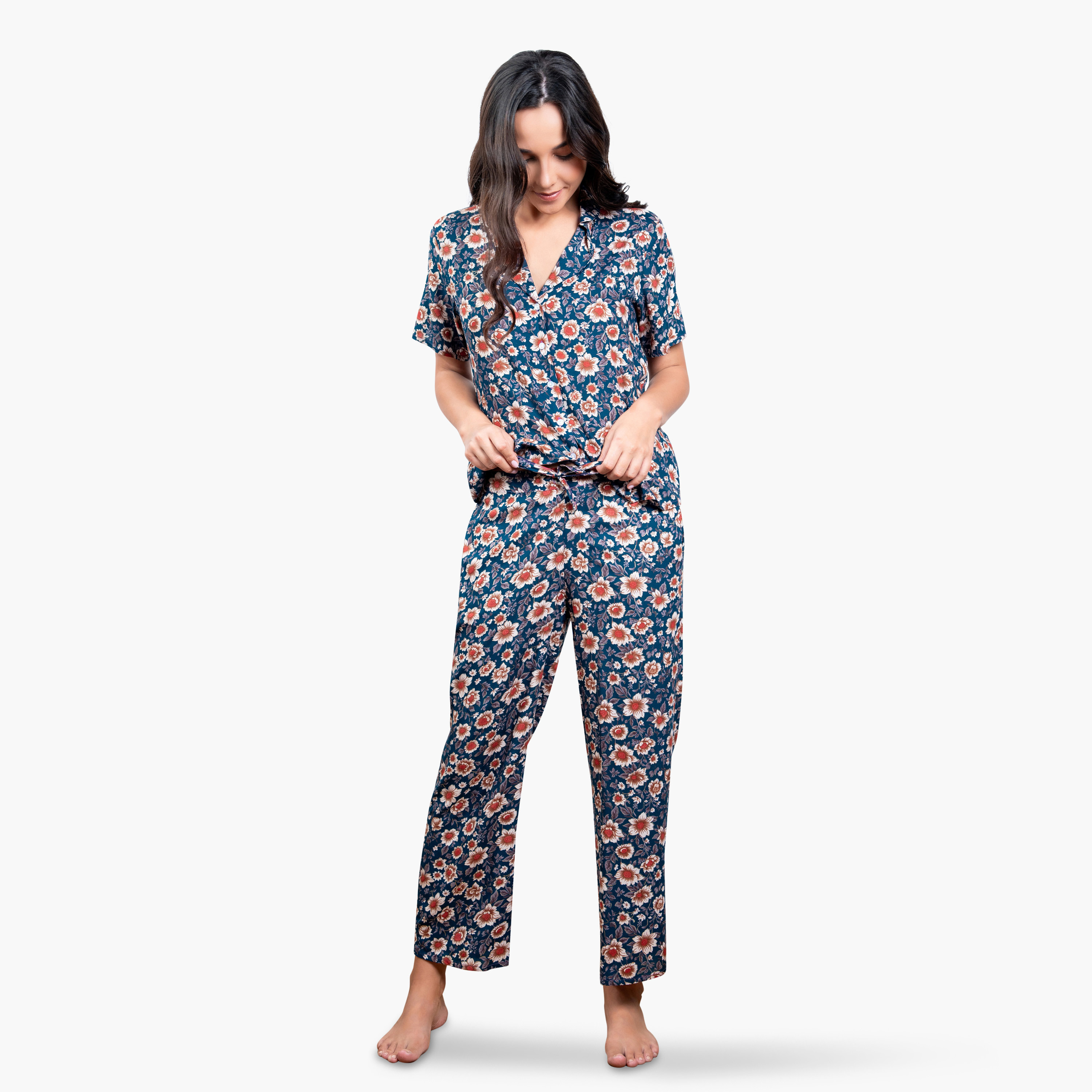 Floral Print Rayon Pyjama Set-women-clothing-nightwear-pyjamas-longsets-image-1