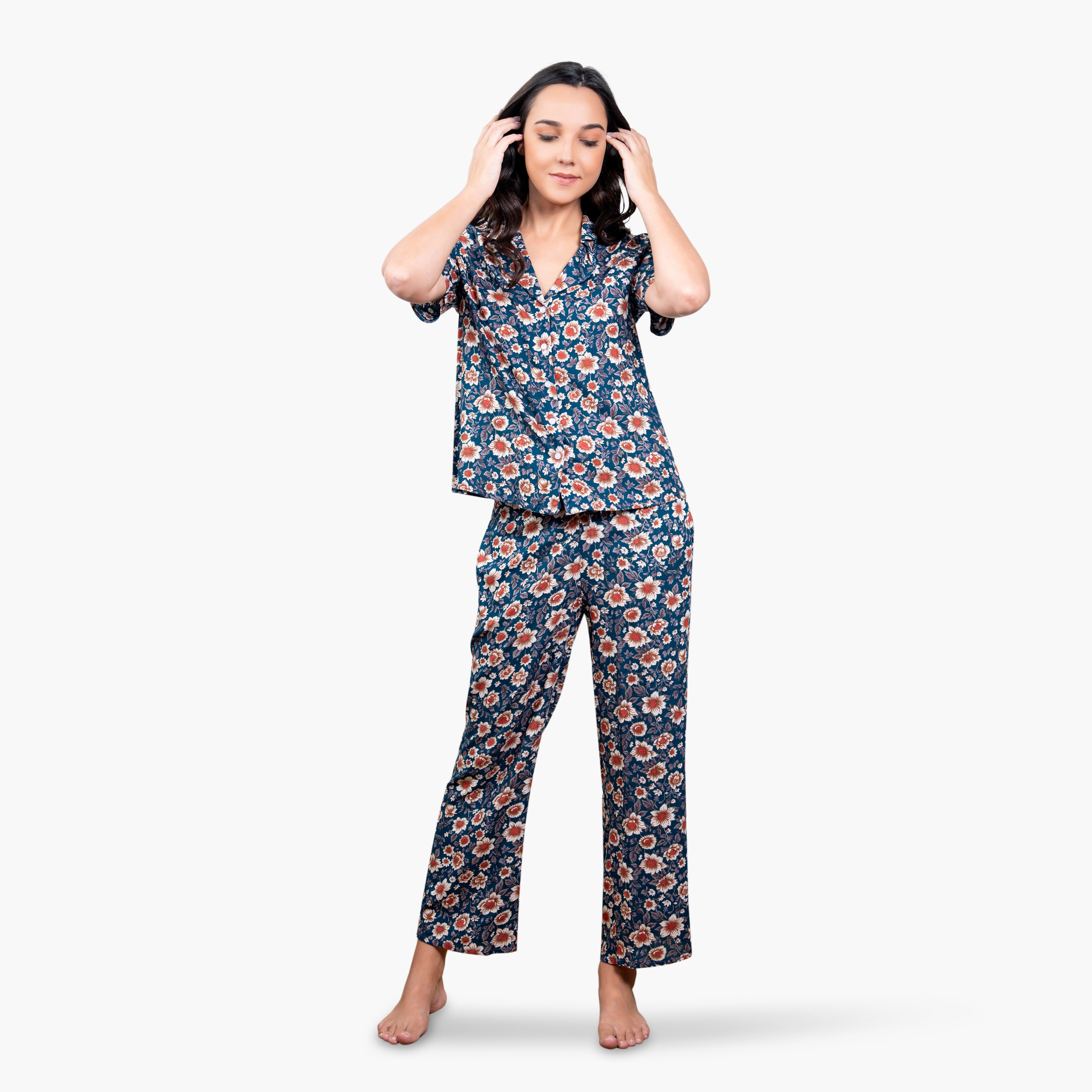 Floral Print Rayon Pyjama Set-women-clothing-nightwear-pyjamas-longsets-image-2