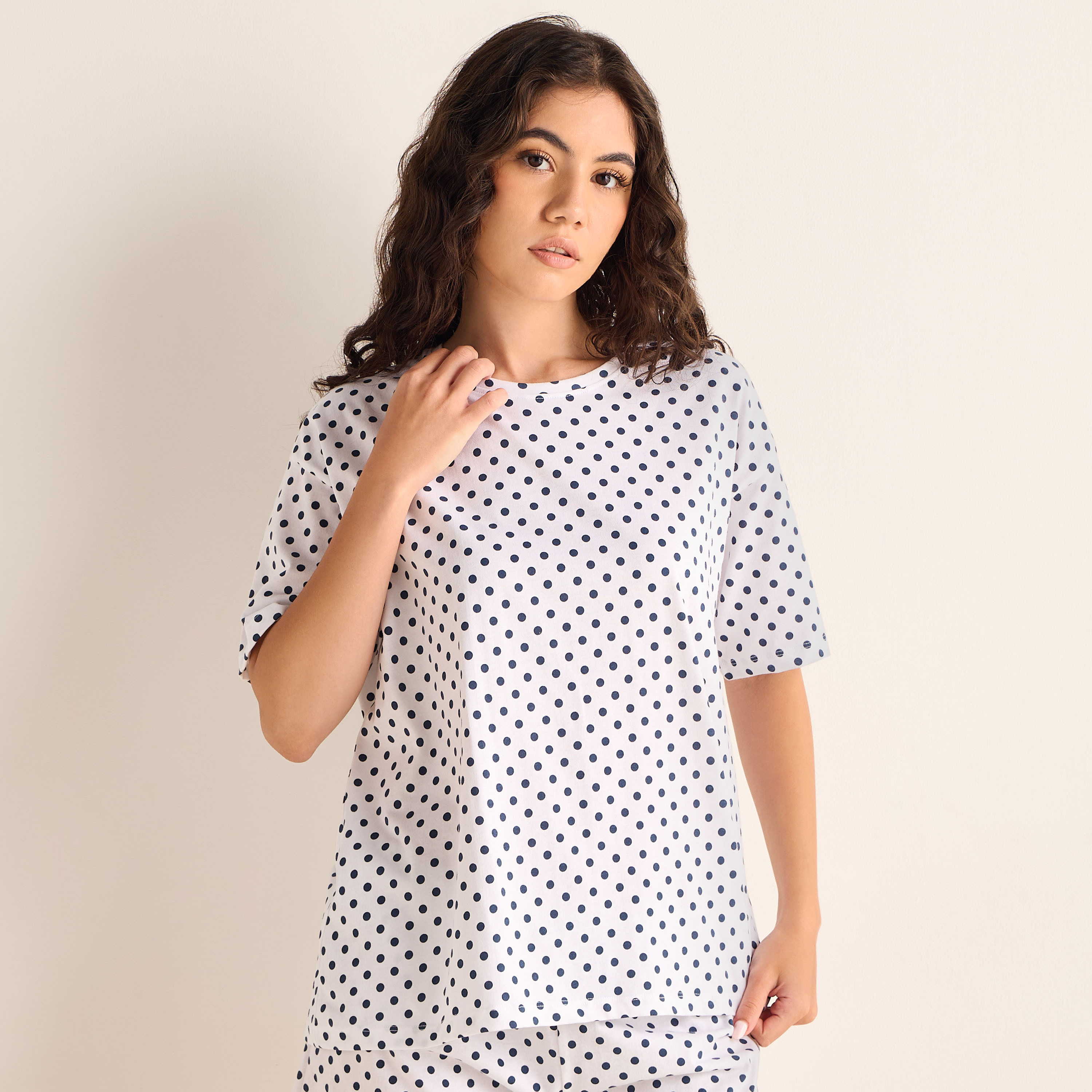 Polka Dot Print T-shirt and Short Set-women-clothing-nightwear-pyjamas-shortsets-image-3