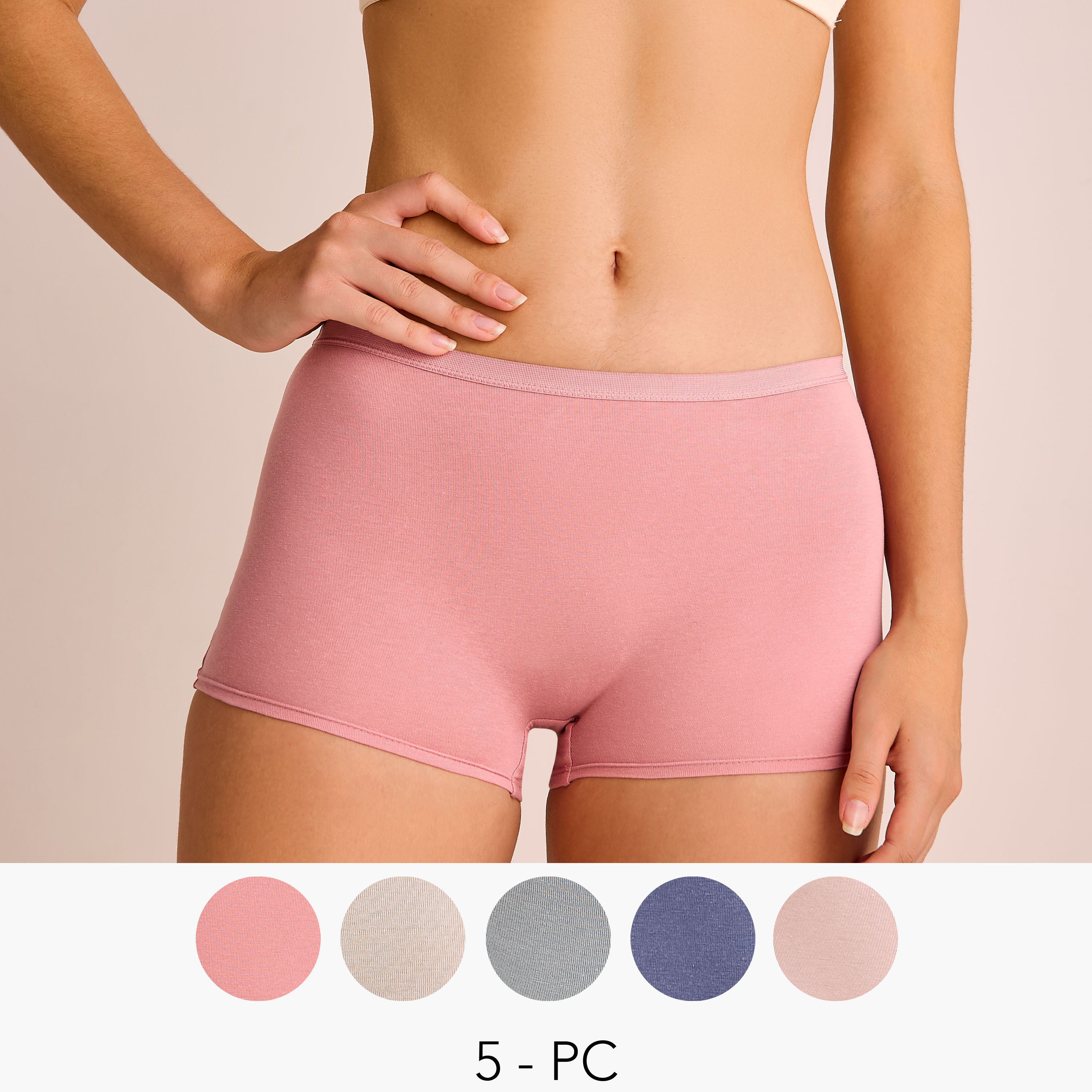 Set of 5 - Boxer Briefs with Elasticated Waistband-women-clothing-lingerie-panties-image-1